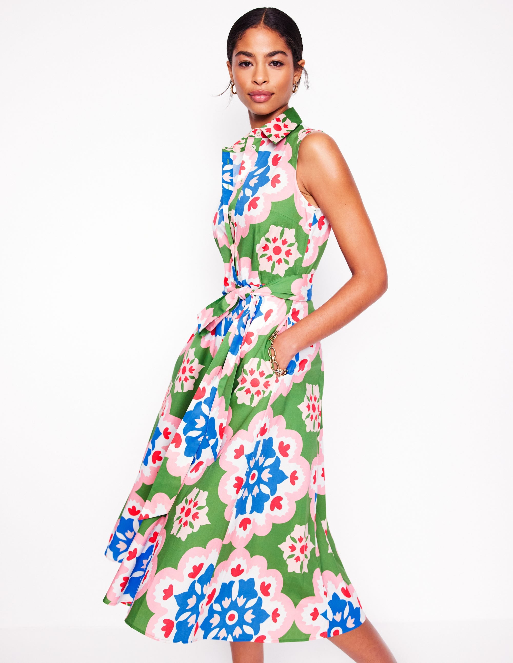 Amy Sleeveless Shirt Dress-Multi, Bloom Geo - Image 1
