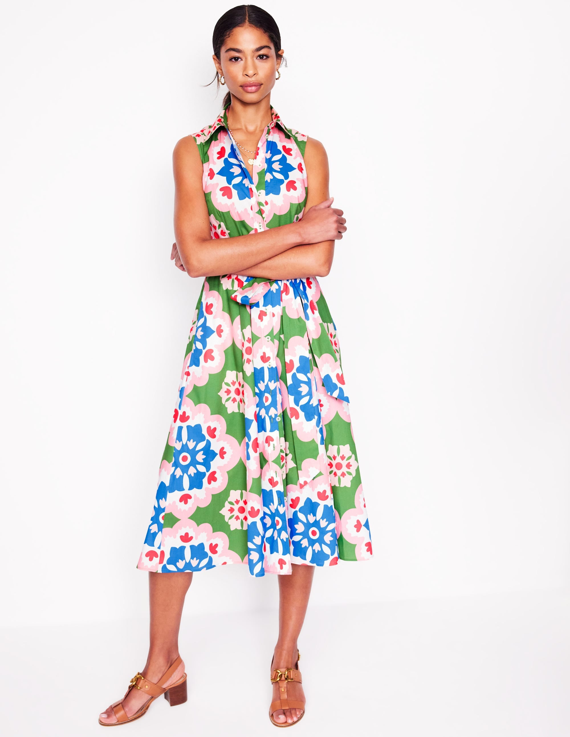 Amy Sleeveless Shirt Dress-Multi, Bloom Geo - Image 4