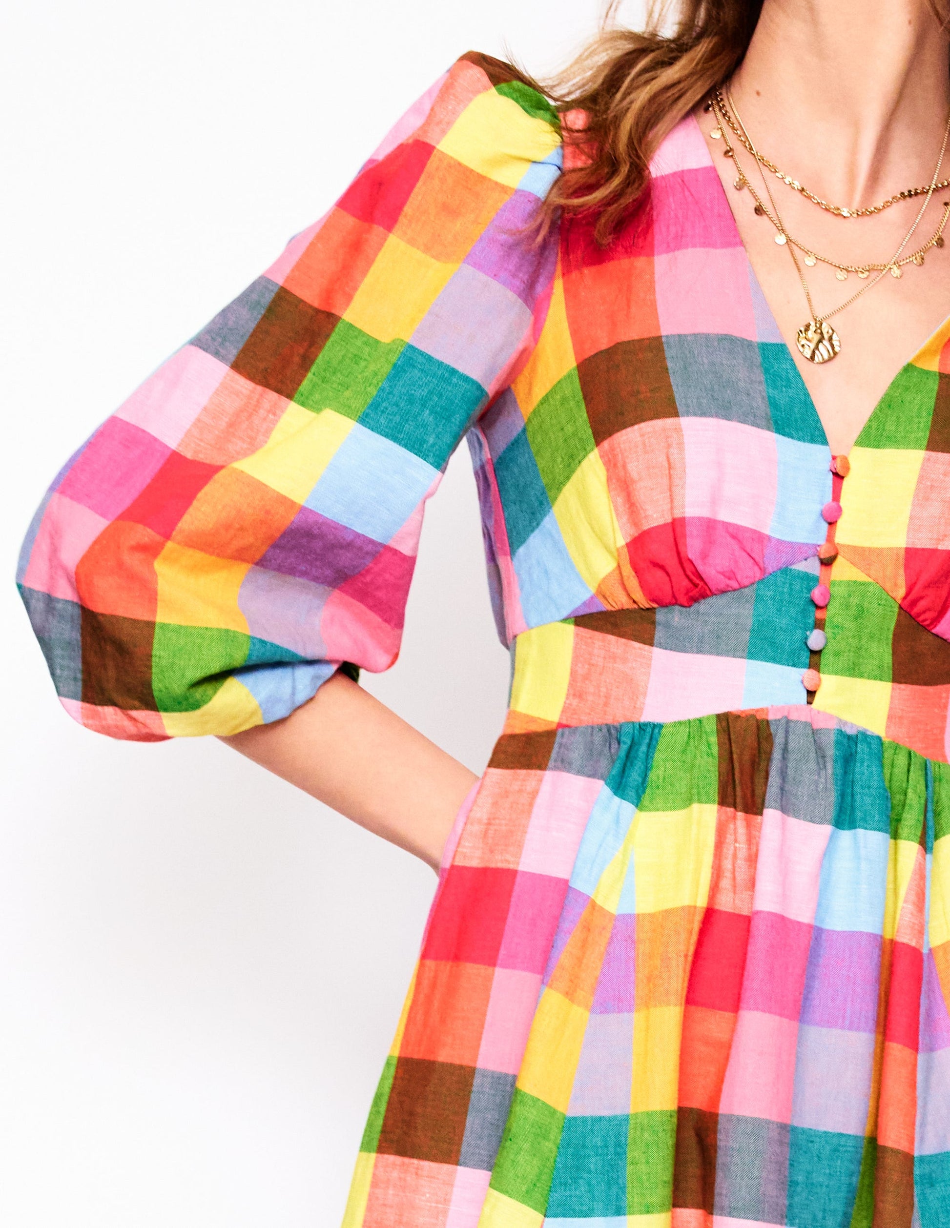 Lola Blouson Maxi Dress-Rainbow Multigingham Lola Blouson Maxi Dress-Rainbow Multigingham