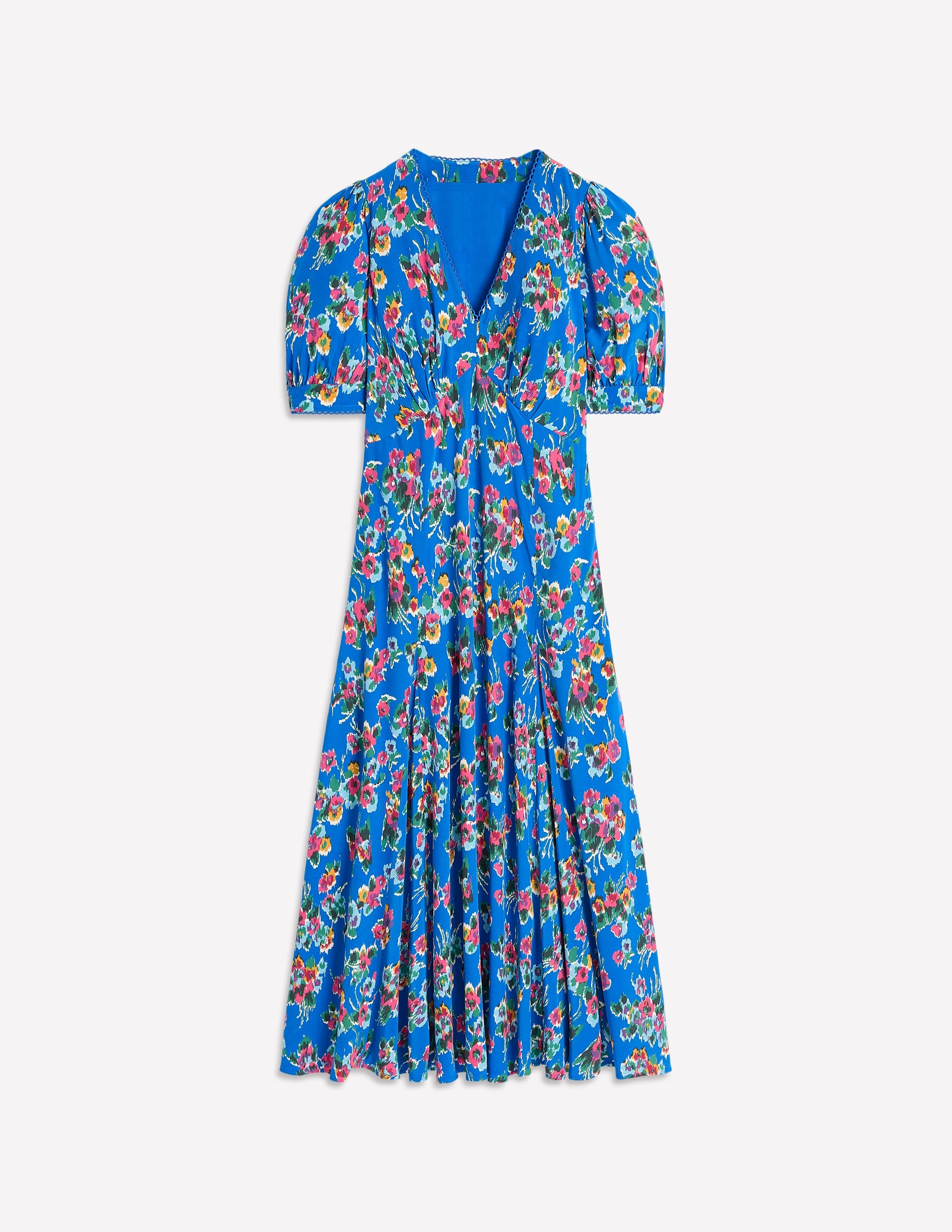 Rosie Godet Tea Dress-Gallery Blue, Abstract Posy - Image 6
