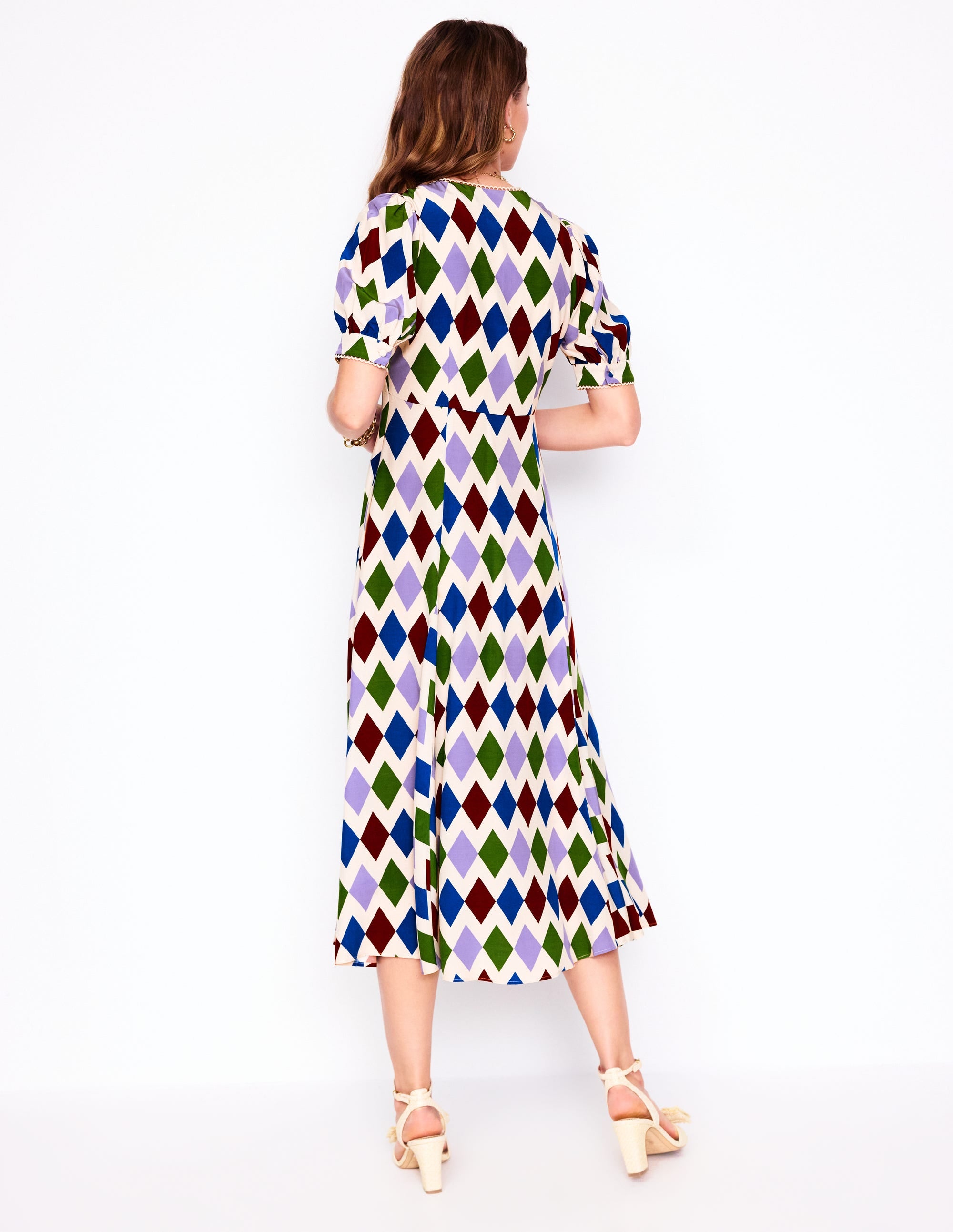 Rosie Godet Tea Dress-Multi, Diamond Stripe - Image 4