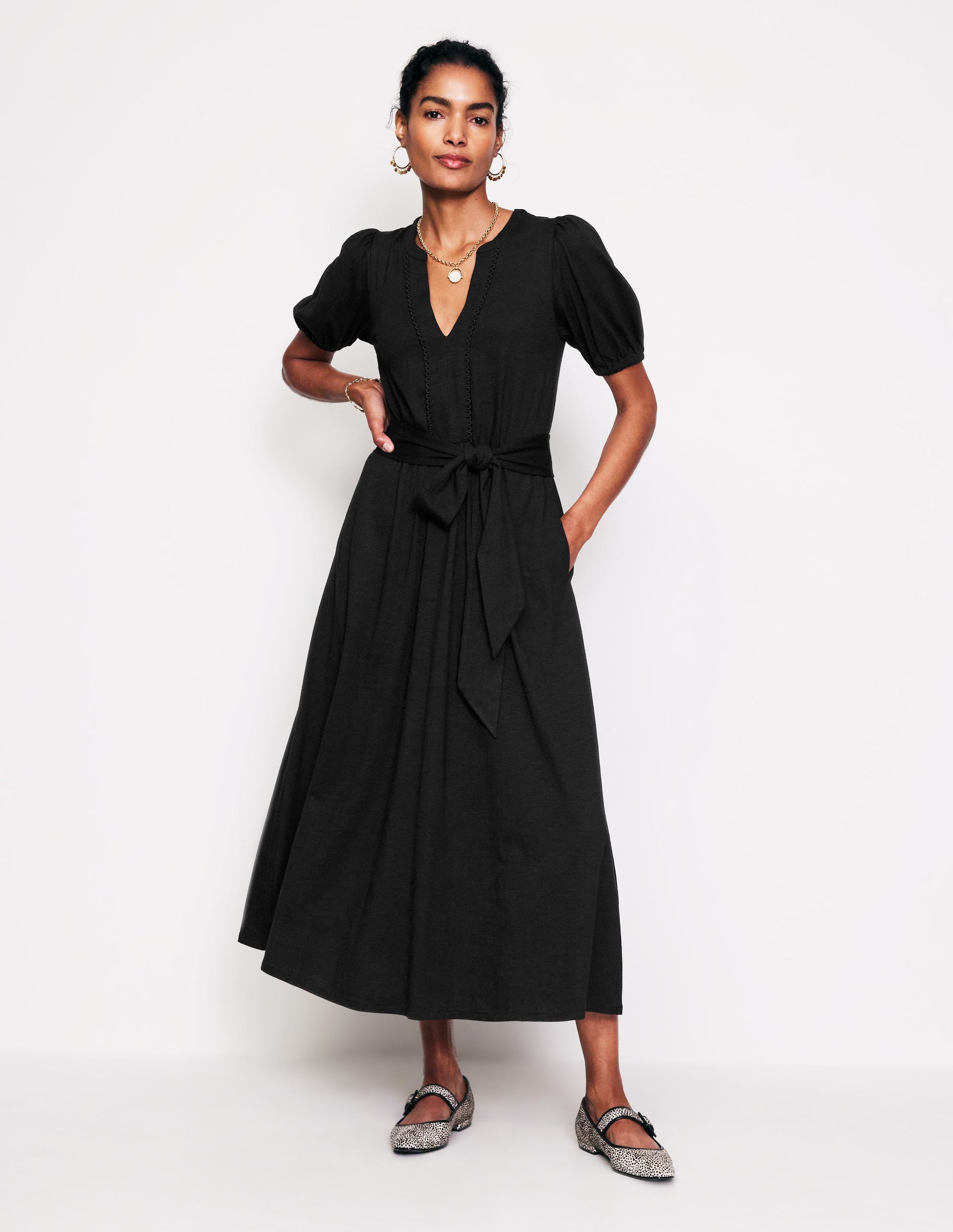 Sofia Trim Jersey Midi Dress-Black | Boden UK Sofia Trim Jersey Midi Dress-Black | Boden UK