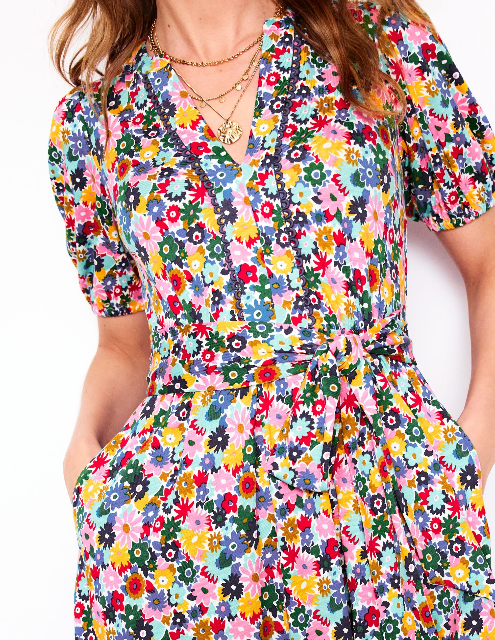 Sofia Trim Jersey Midi Dress-Multi, Paintbox Ditsy - Image 3