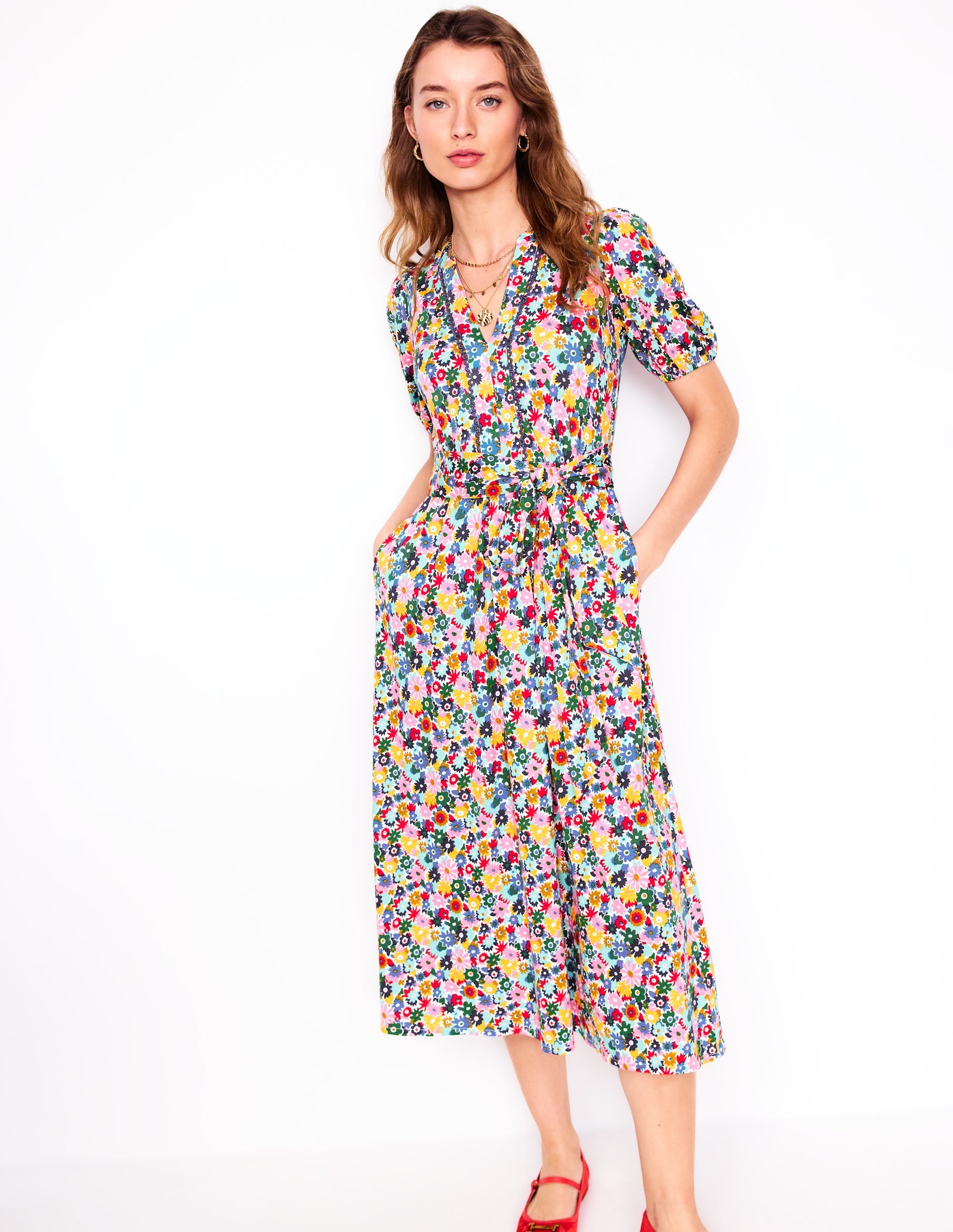 Sofia Trim Jersey Midi Dress-Multi, Paintbox Ditsy - Image 5