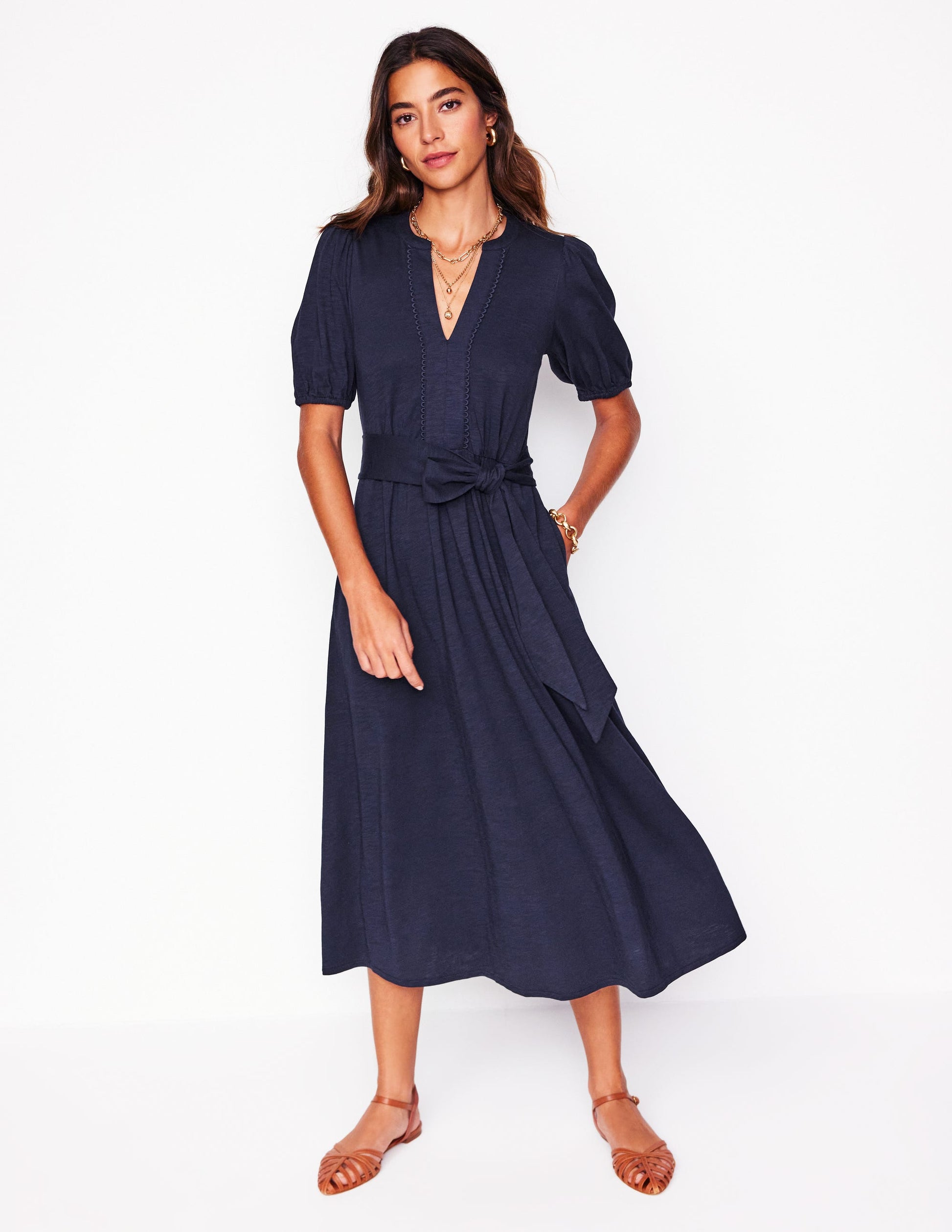 Sofia Trim Jersey Midi Dress-Navy | Boden UK Sofia Trim Jersey Midi Dress-Navy | Boden UK
