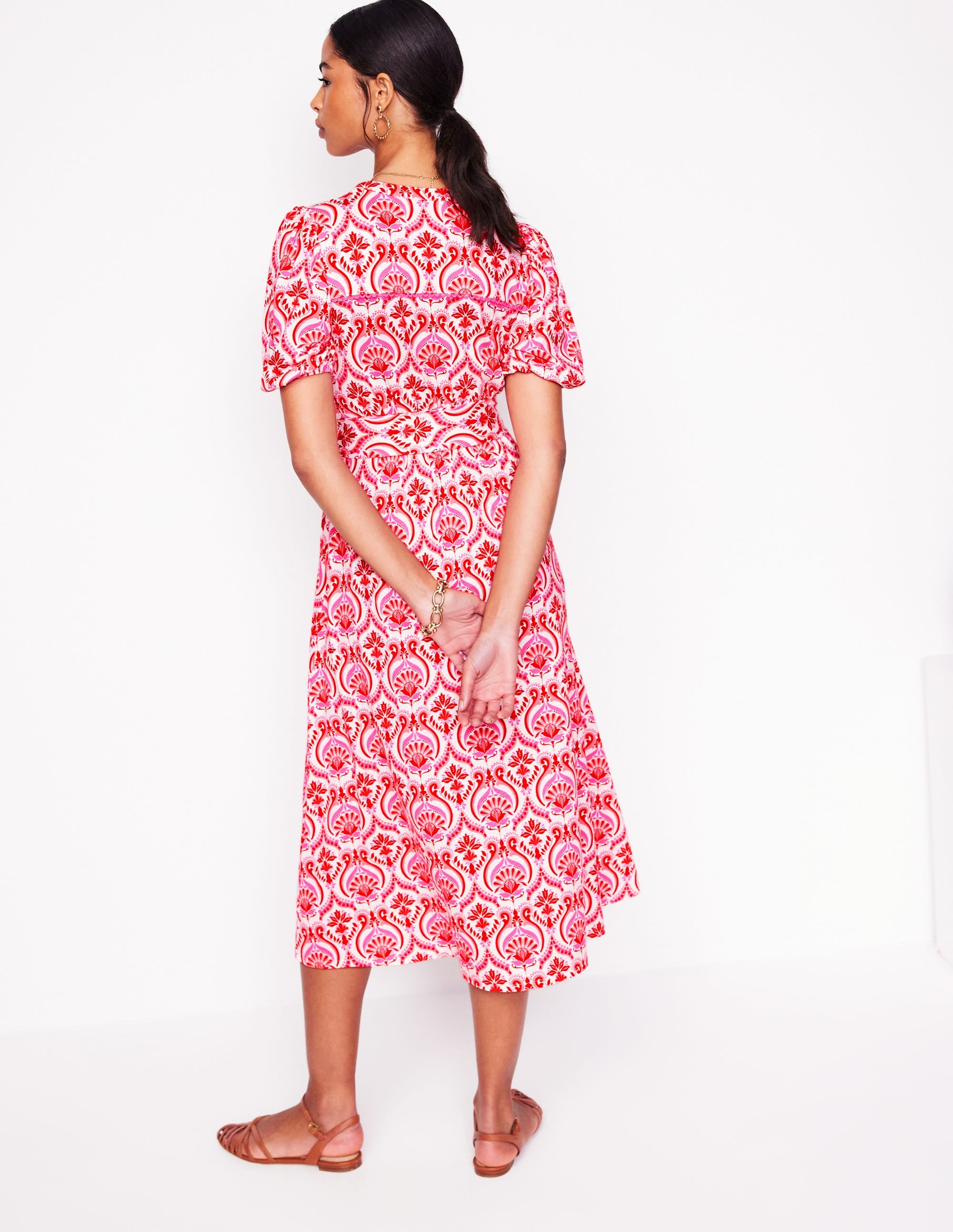 Sofia Trim Jersey Midi Dress-Poppy Red, Ornamental Floral - Image 3