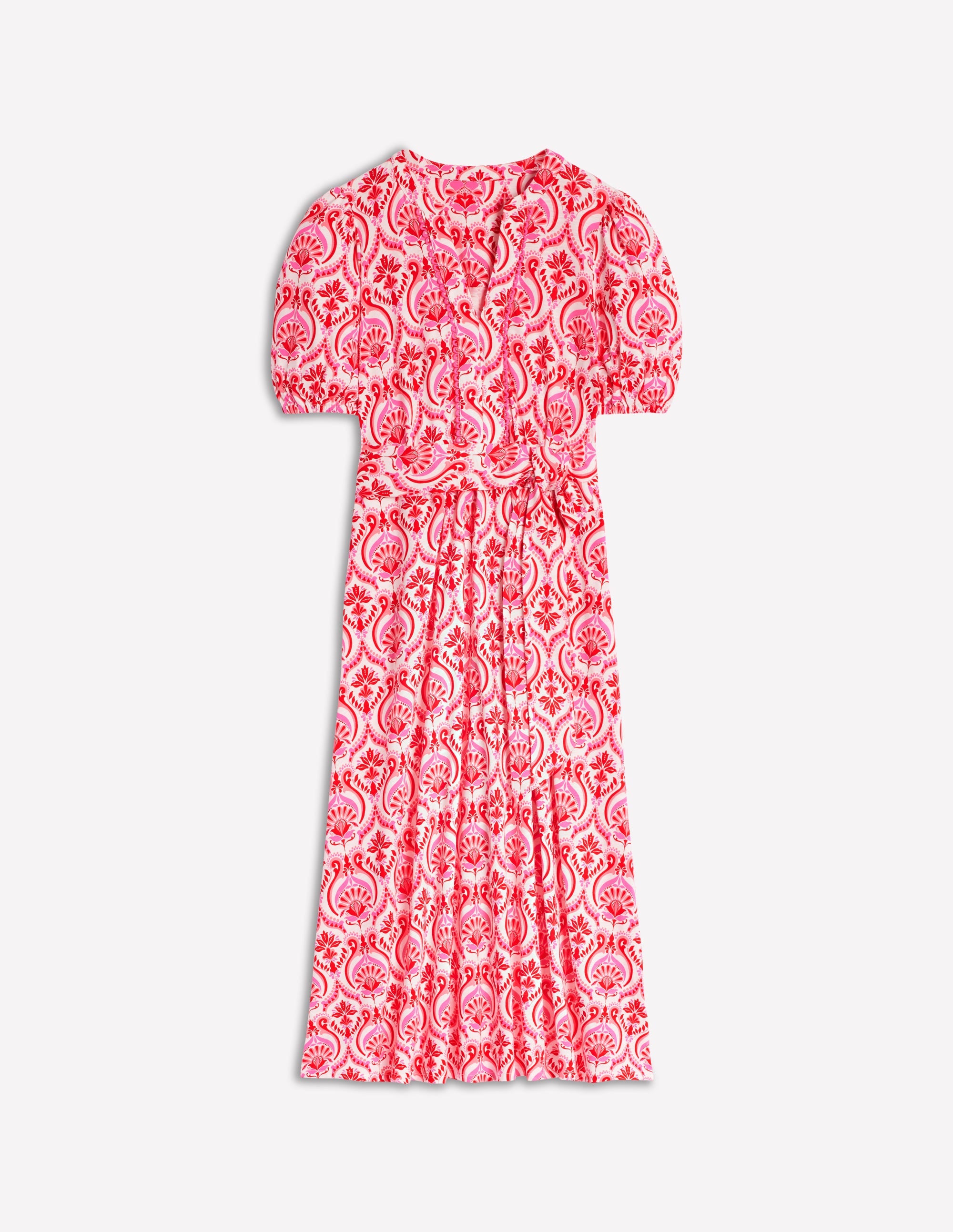 Sofia Trim Jersey Midi Dress-Poppy Red, Ornamental Floral - Image 5