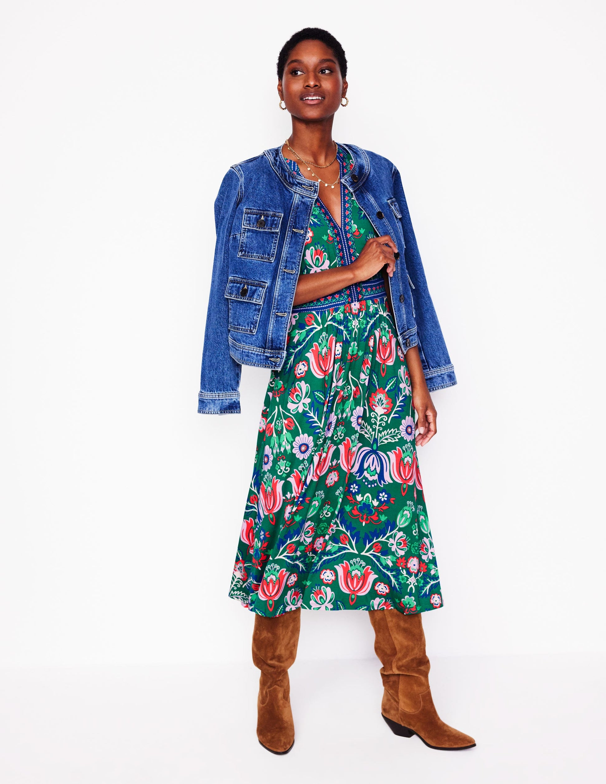 Lily Jersey Midi Tea Dress-Forest Grass, Tulip Fusion | Boden AU Lily Jersey Midi Tea Dress-Forest Grass, Tulip Fusion | Boden AU