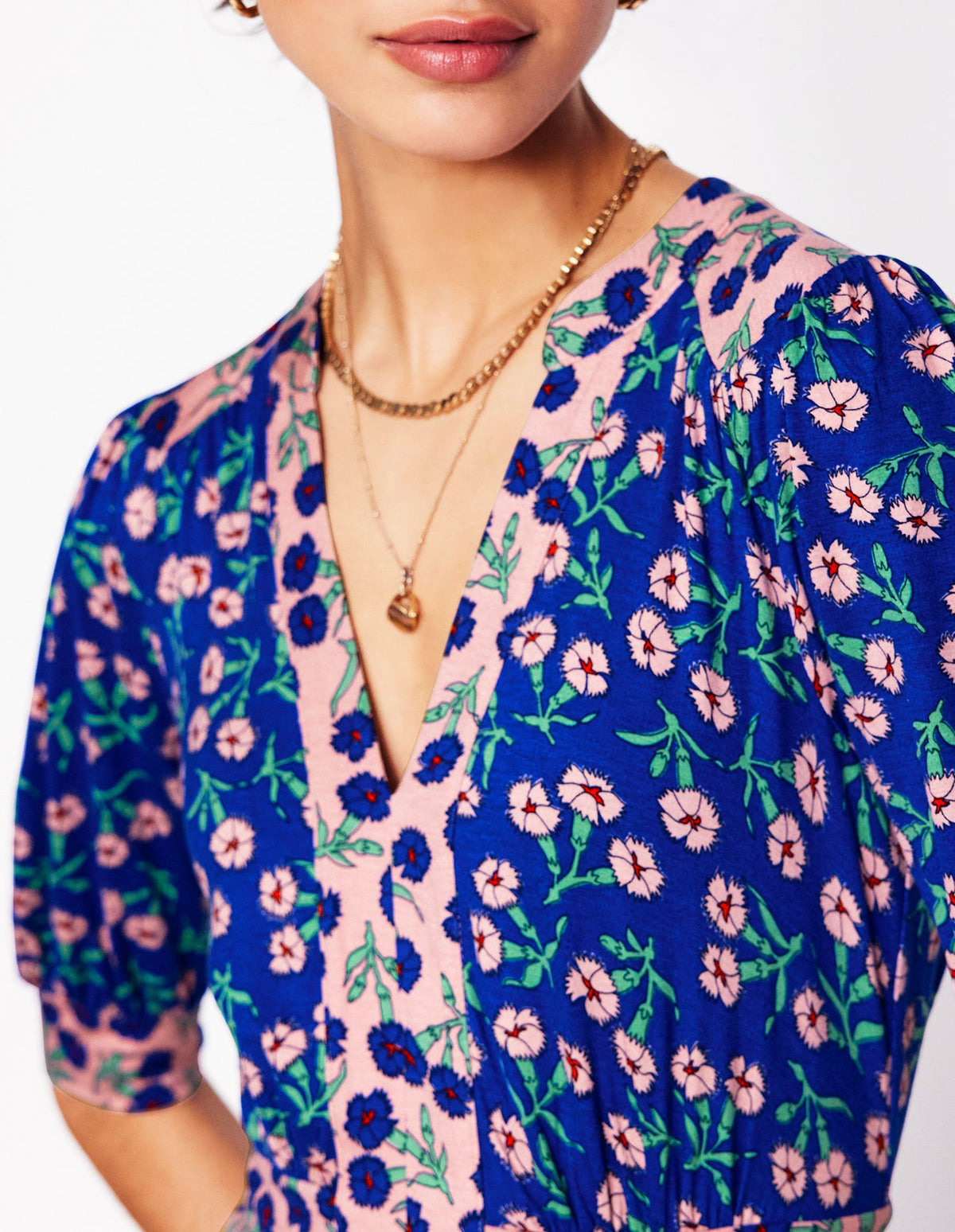 Lily Jersey Midi Tea Dress-Bright Blue, Carnation Sprig - Image 2