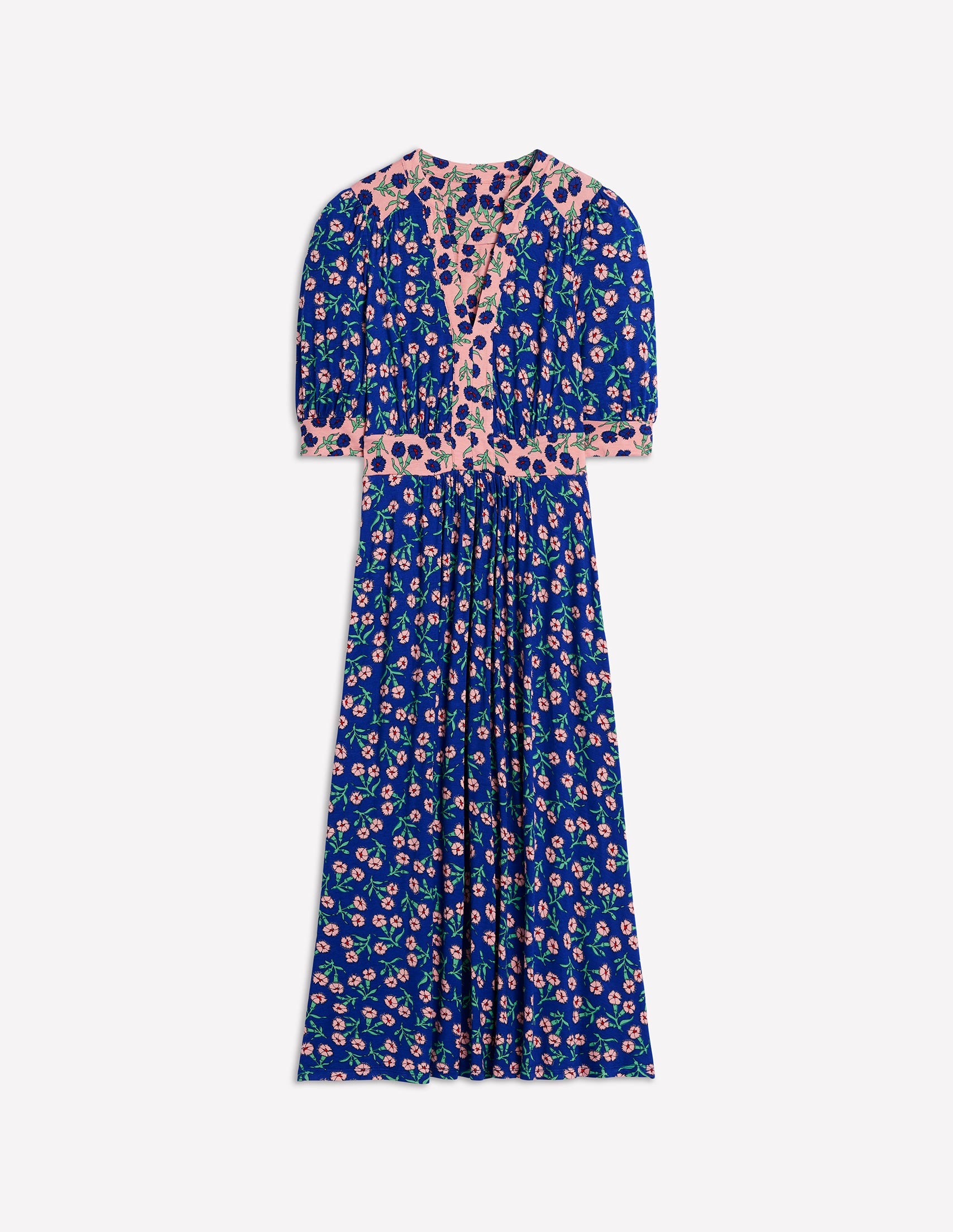 Lily Jersey Midi Tea Dress-Bright Blue, Carnation Sprig - Image 7