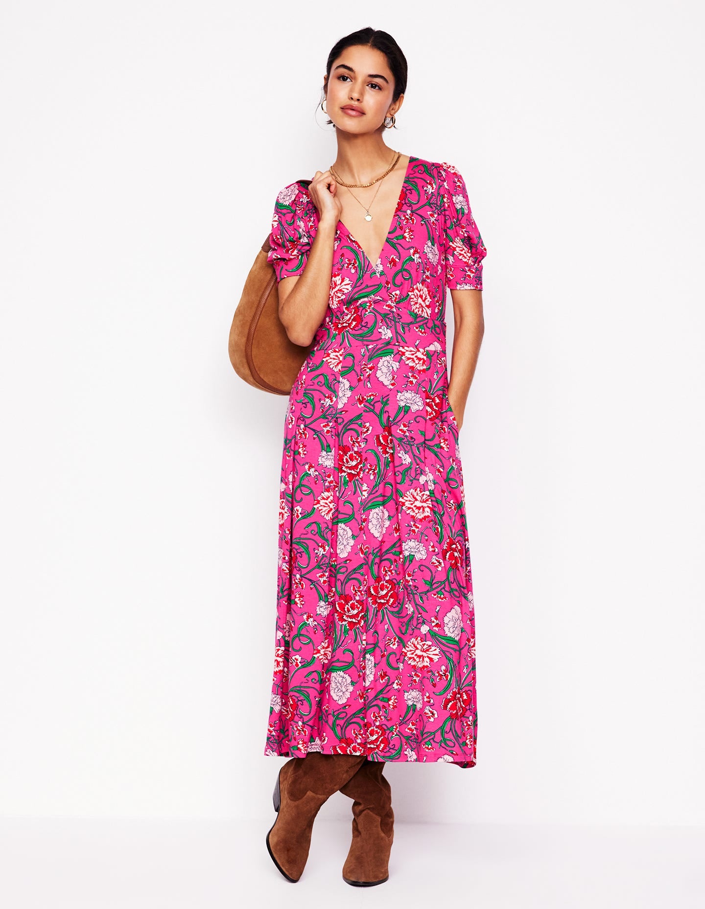 Kristen Pleated Jersey Dress-Pink Yarrow, Carnation Vine - Image 6