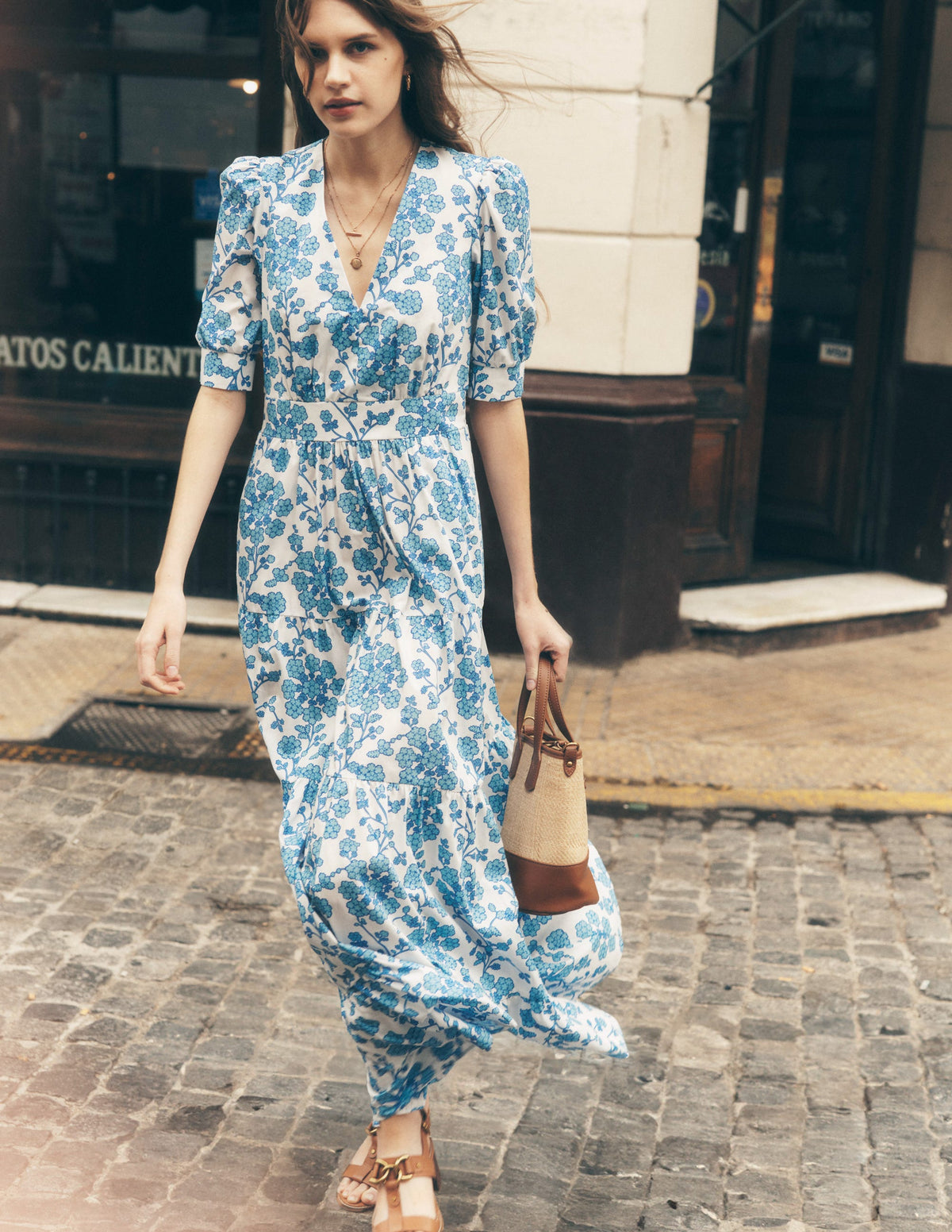 Bella Puff Sleeve Maxi Dress-Ivory, Trailing Yarrow - Image 6