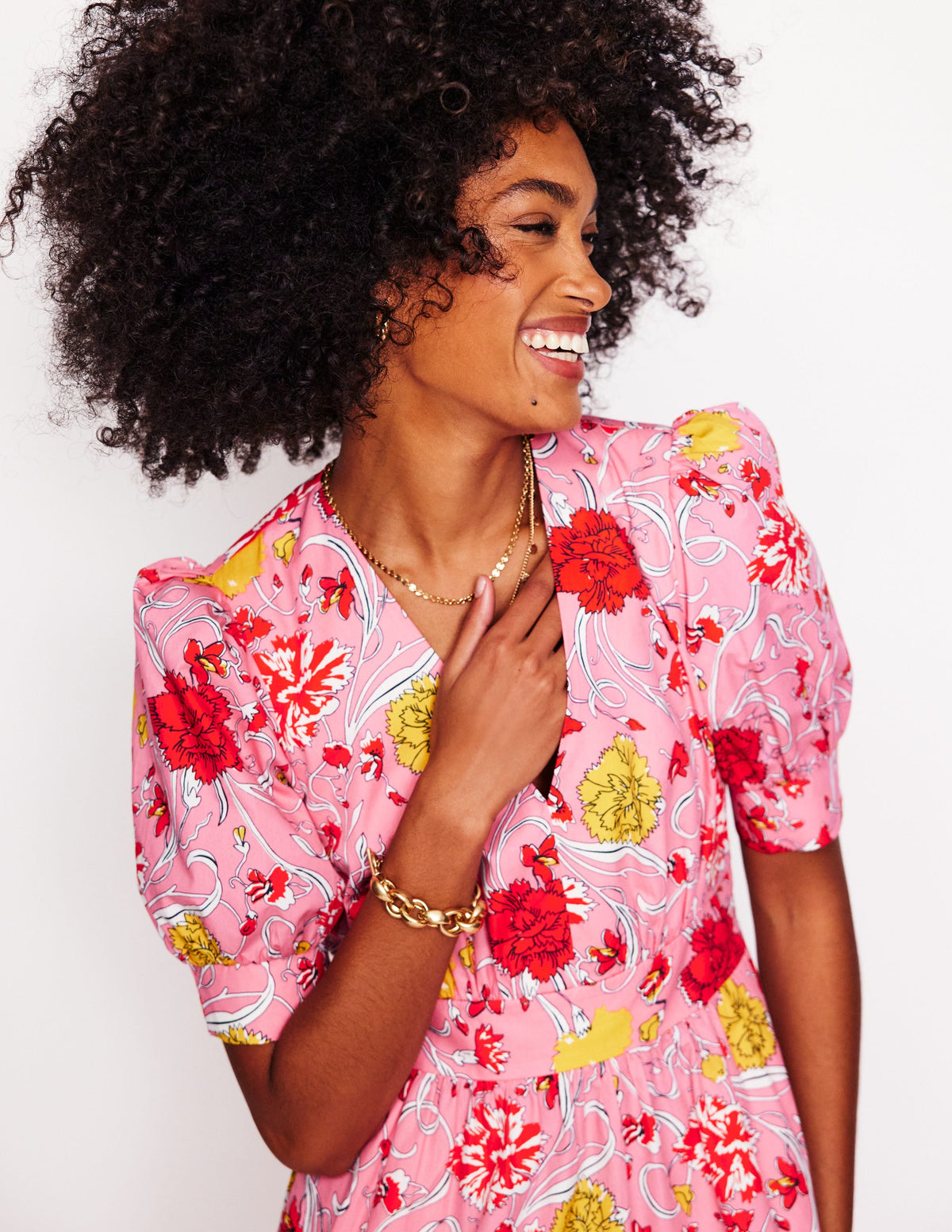 Bella Puff Sleeve Maxi Dress-Salmon Pink, Carnation Vine - Image 2