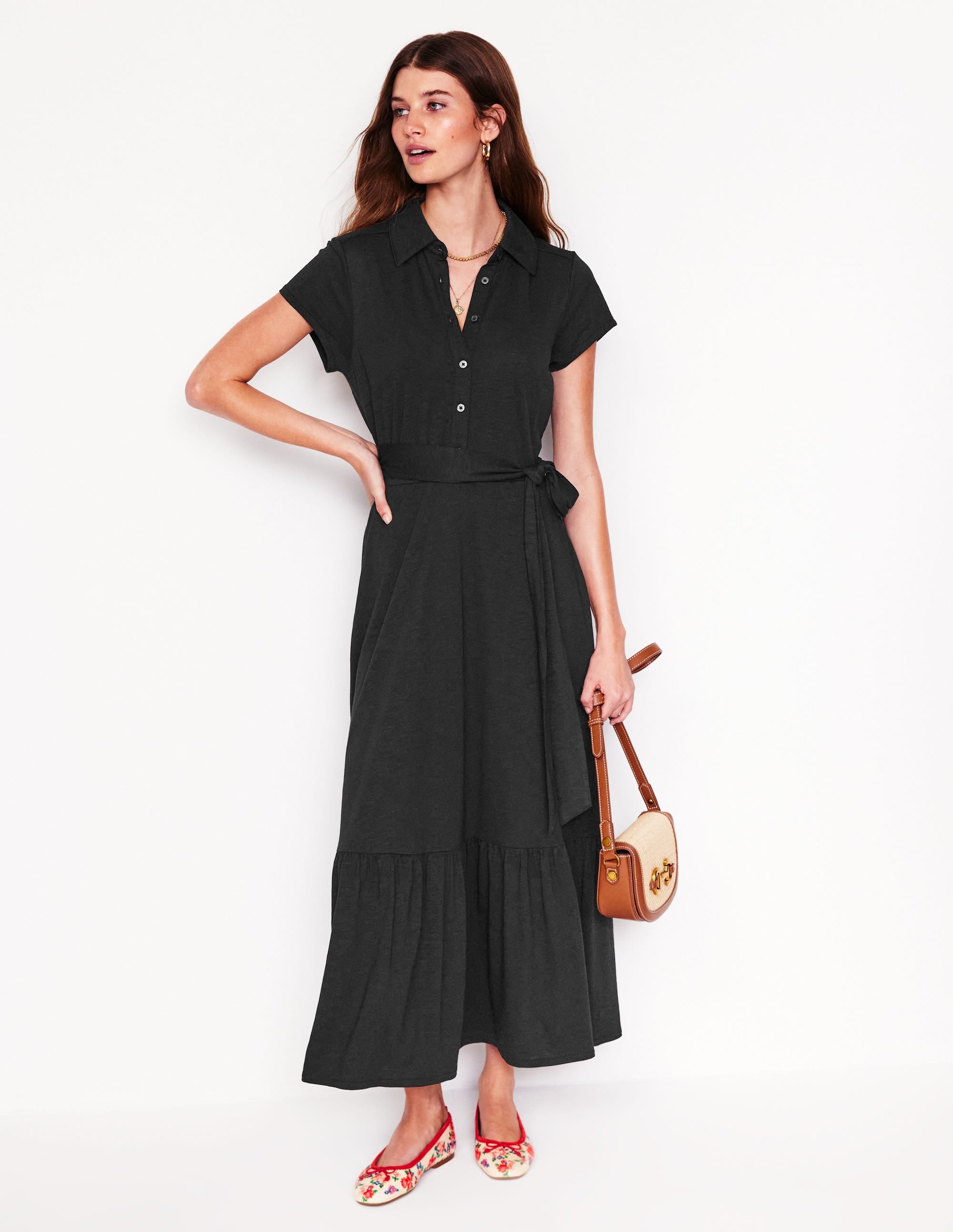 Cressida Jersey Shirt Dress-Black - Image 1