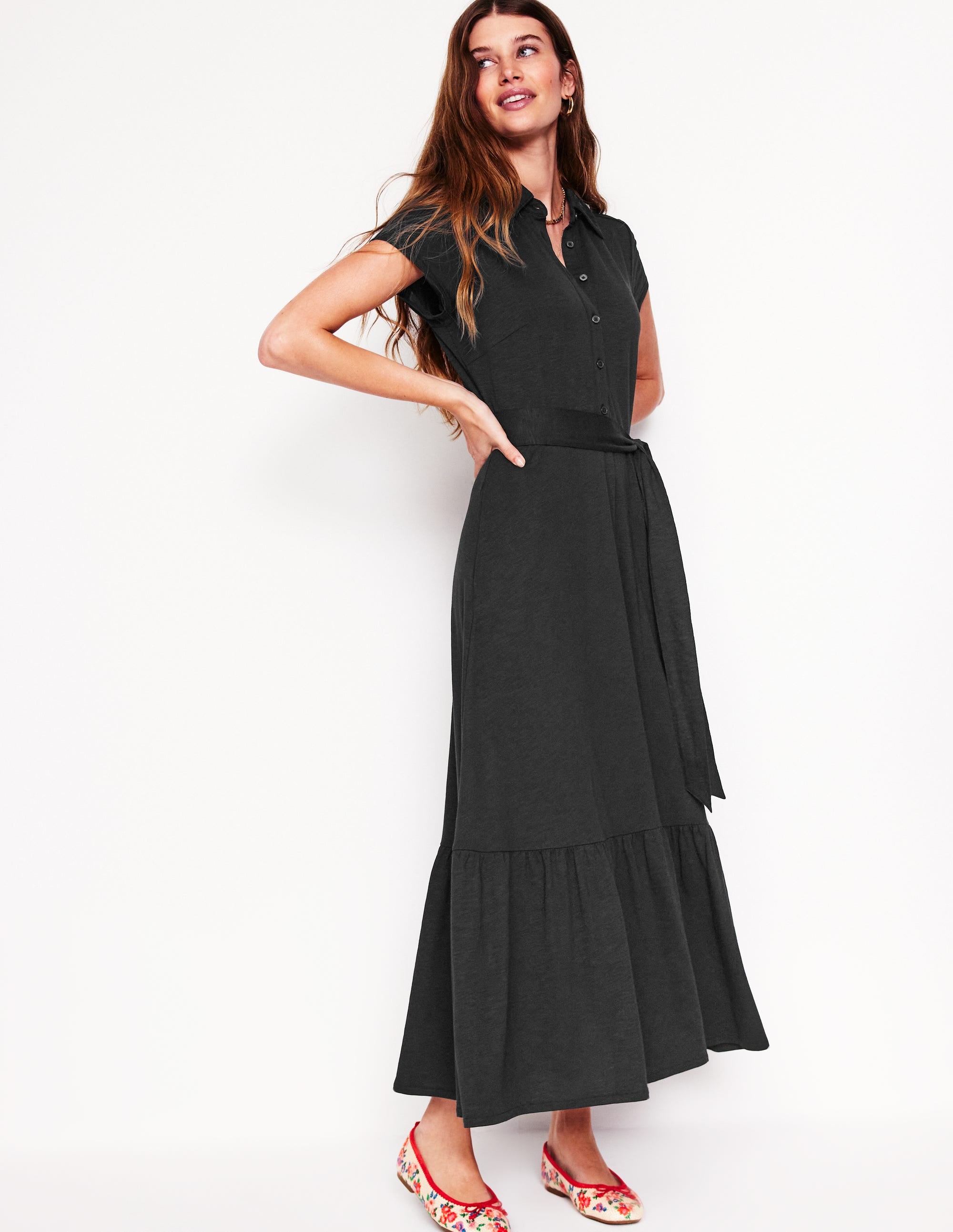 Cressida Jersey Shirt Dress-Black - Image 4