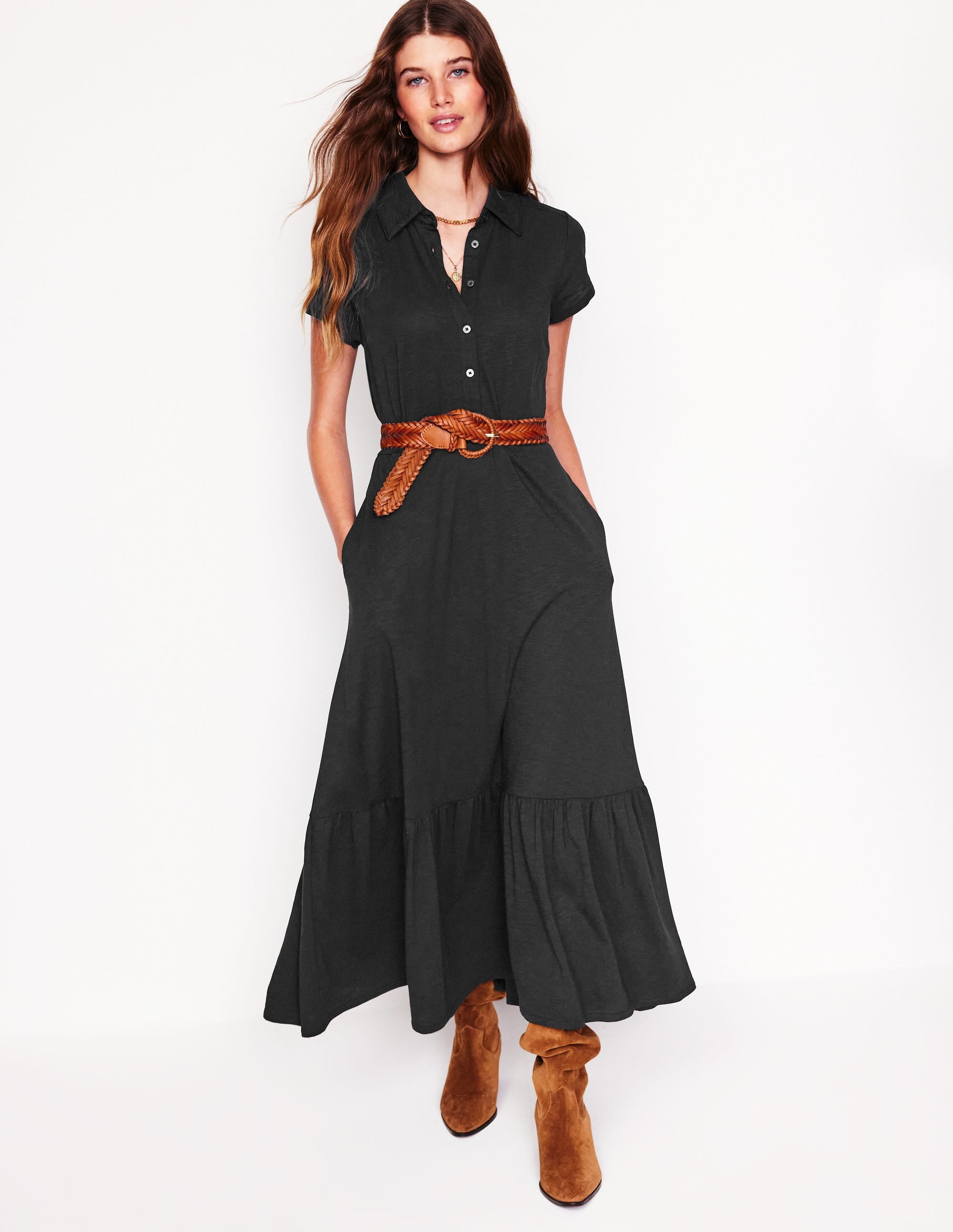 Cressida Jersey Shirt Dress-Black - Image 5