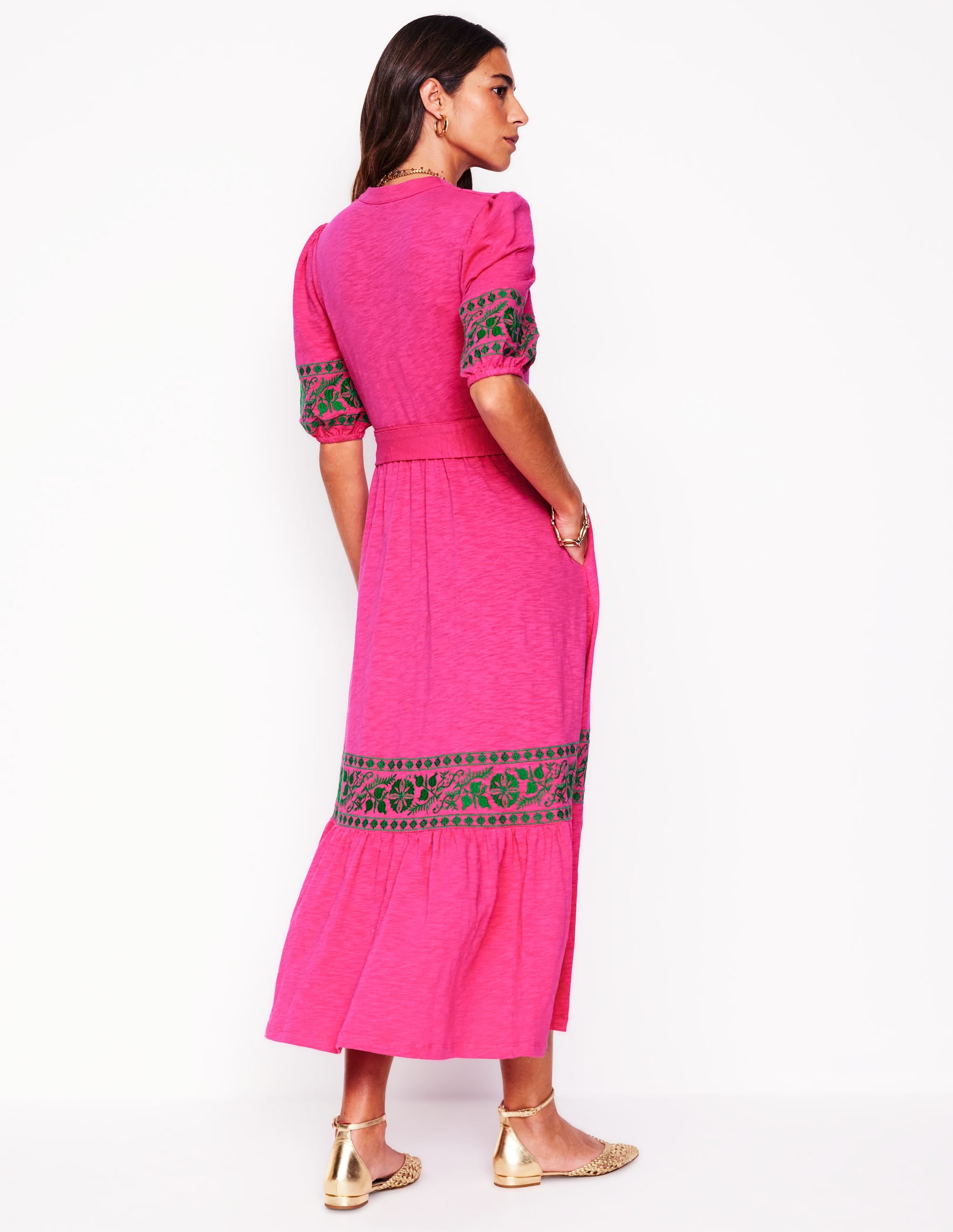 Amara Embroidered Jersey Dress-Pink Peony - Image 3