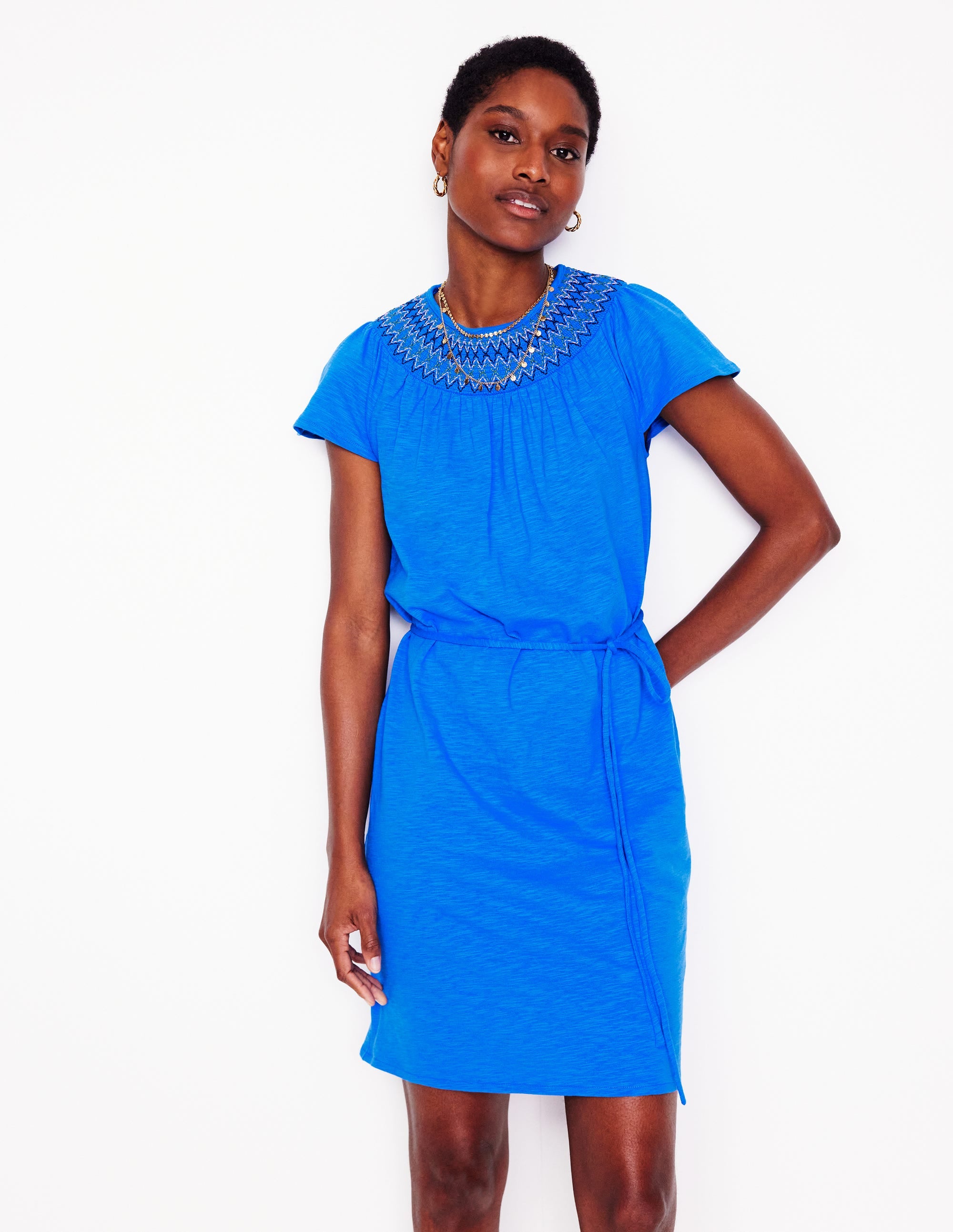 Nina Smocked T-Shirt Dress-Kingfisher Blue - Image 1