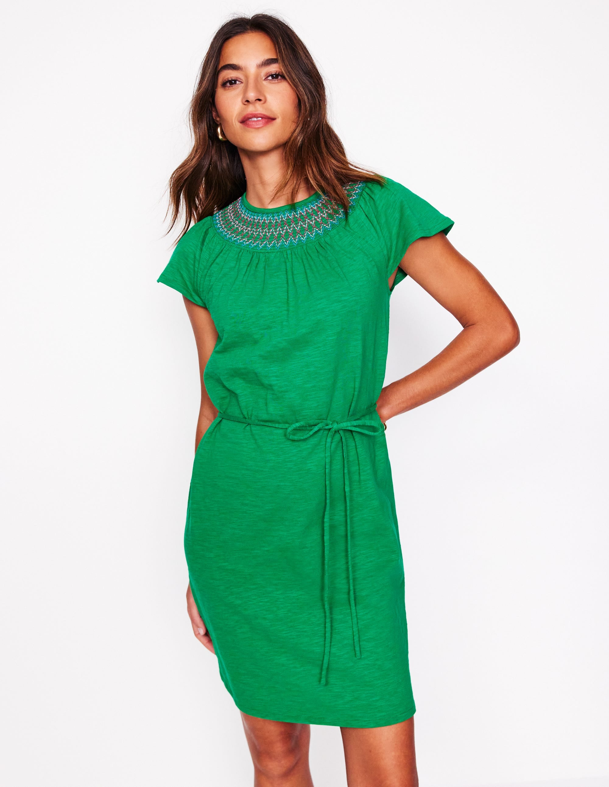 Nina Smocked T-Shirt Dress-Rich Emerald - Image 1