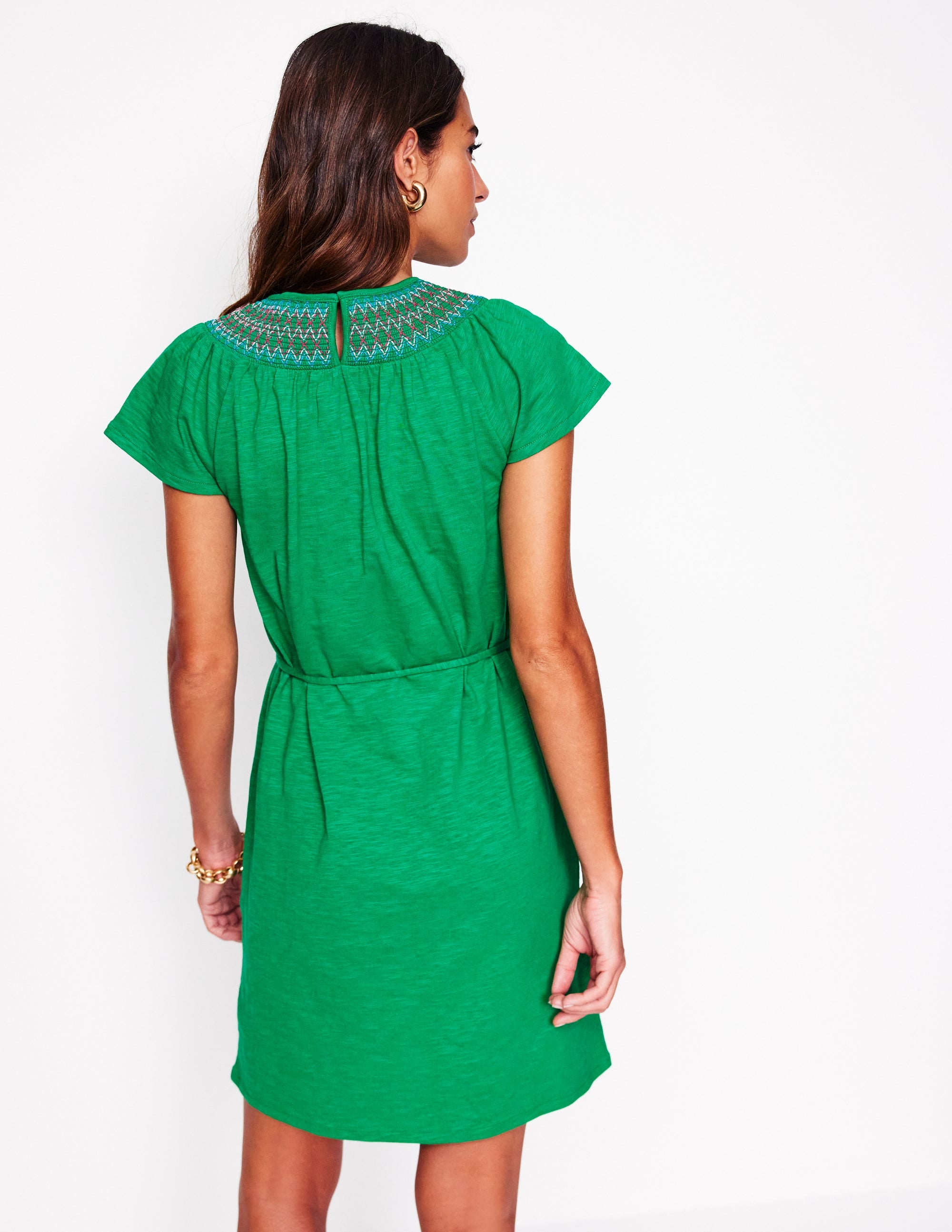 Nina Smocked T-Shirt Dress-Rich Emerald - Image 3