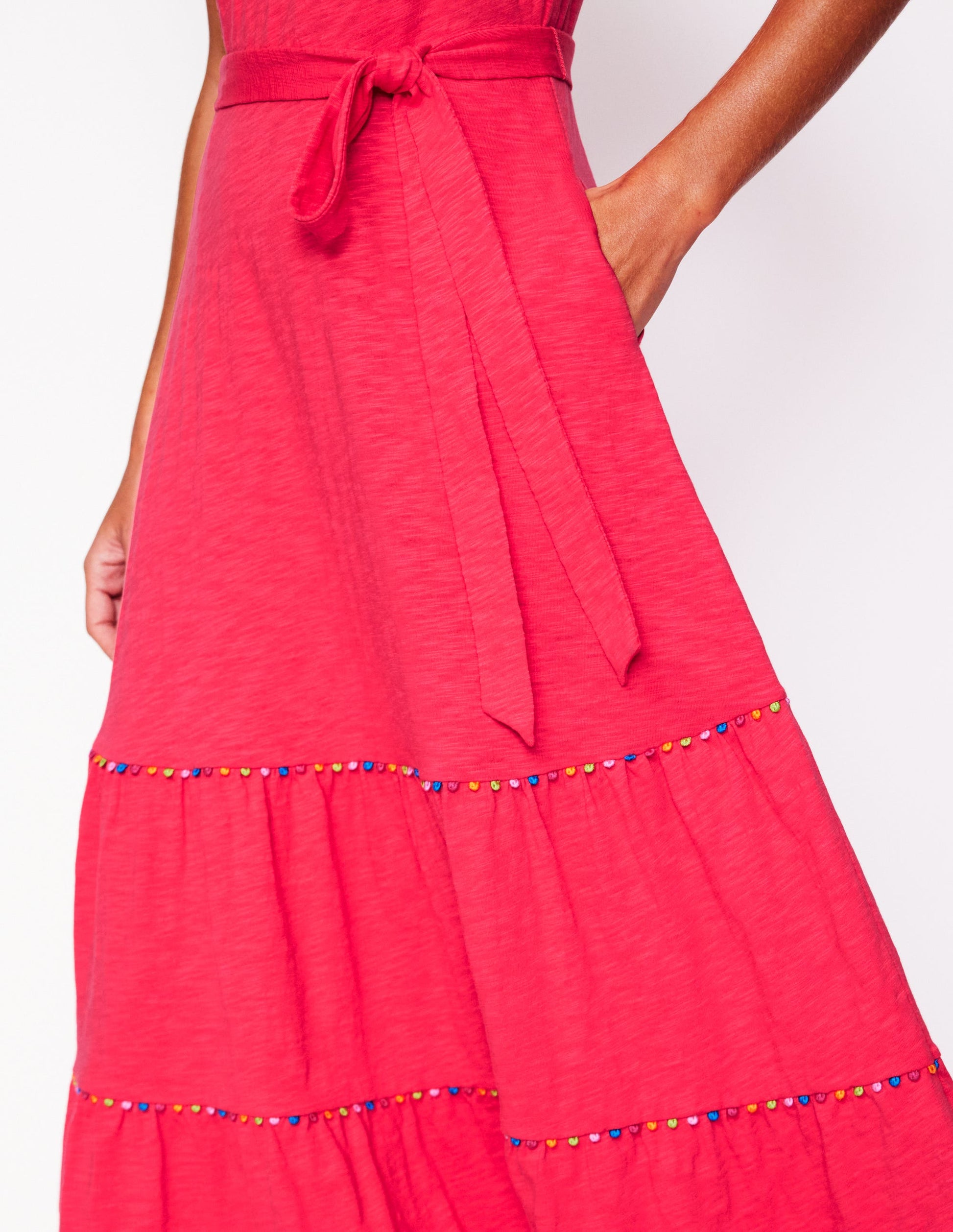 Tara Trim Tiered Jersey Dress-Camelia Pink | Boden AU Tara Trim Tiered Jersey Dress-Camelia Pink | Boden AU