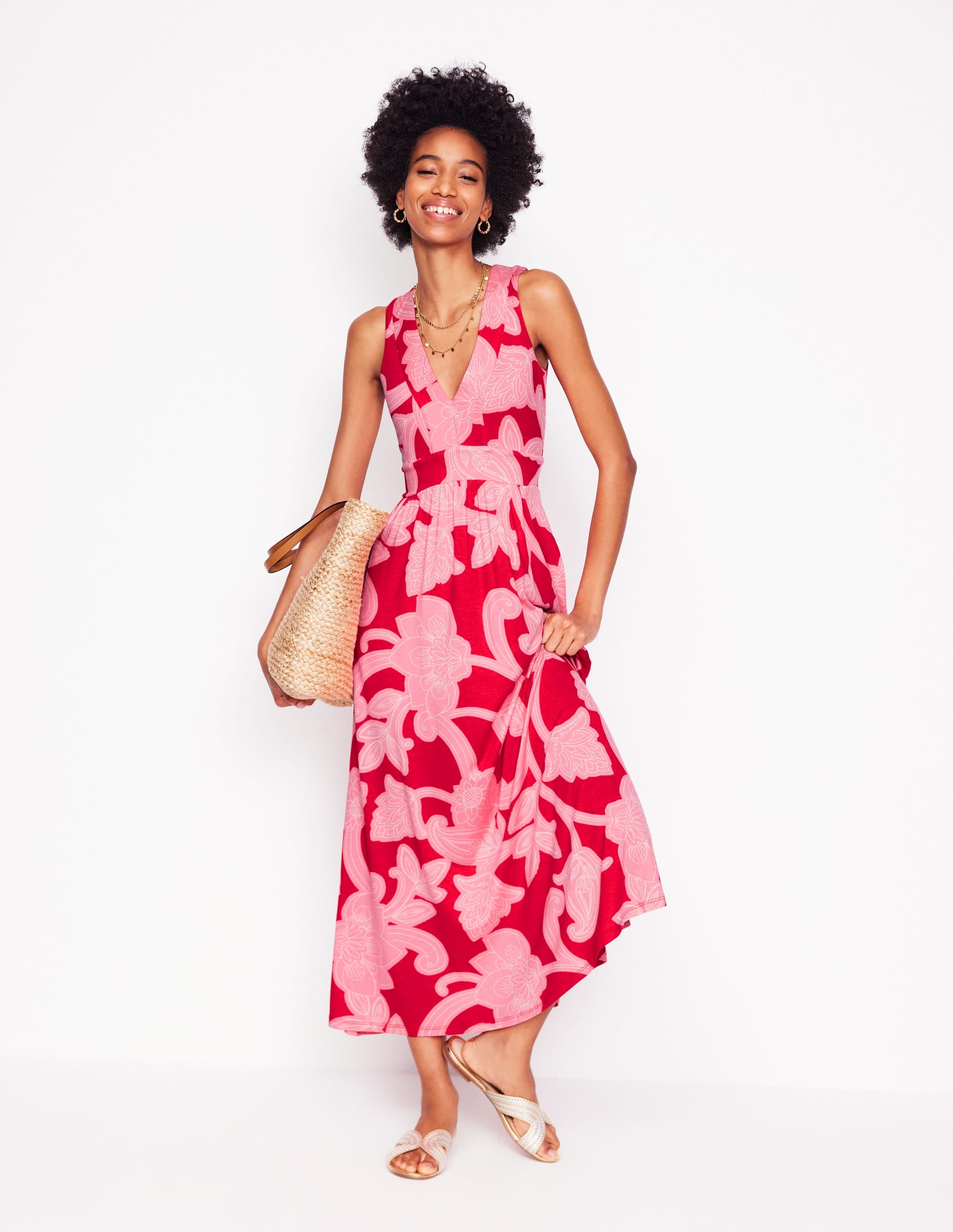 Olympia Jersey Maxi Dress-Poppy Red, Paisley Whirl - Image 1