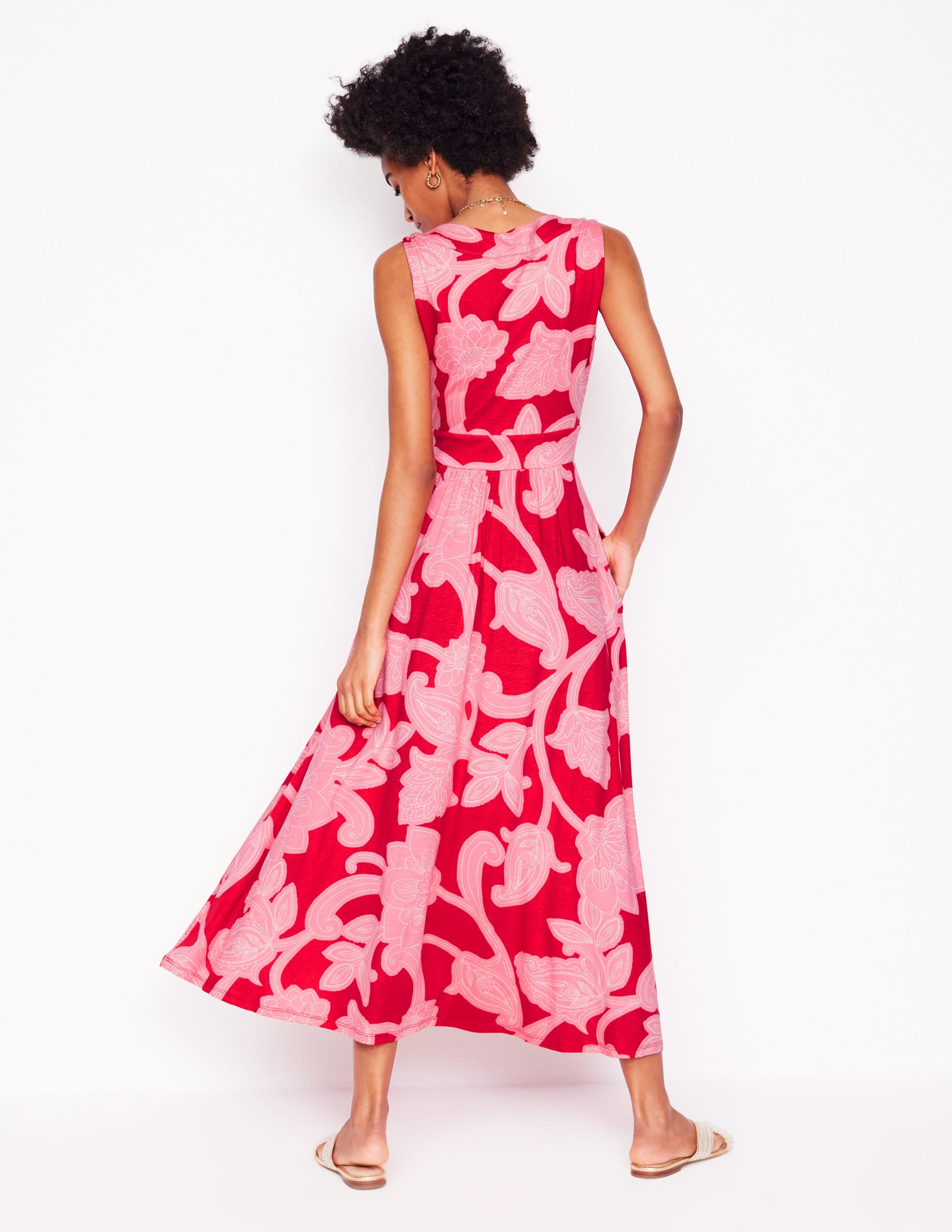 Olympia Jersey Maxi Dress-Poppy Red, Paisley Whirl - Image 3