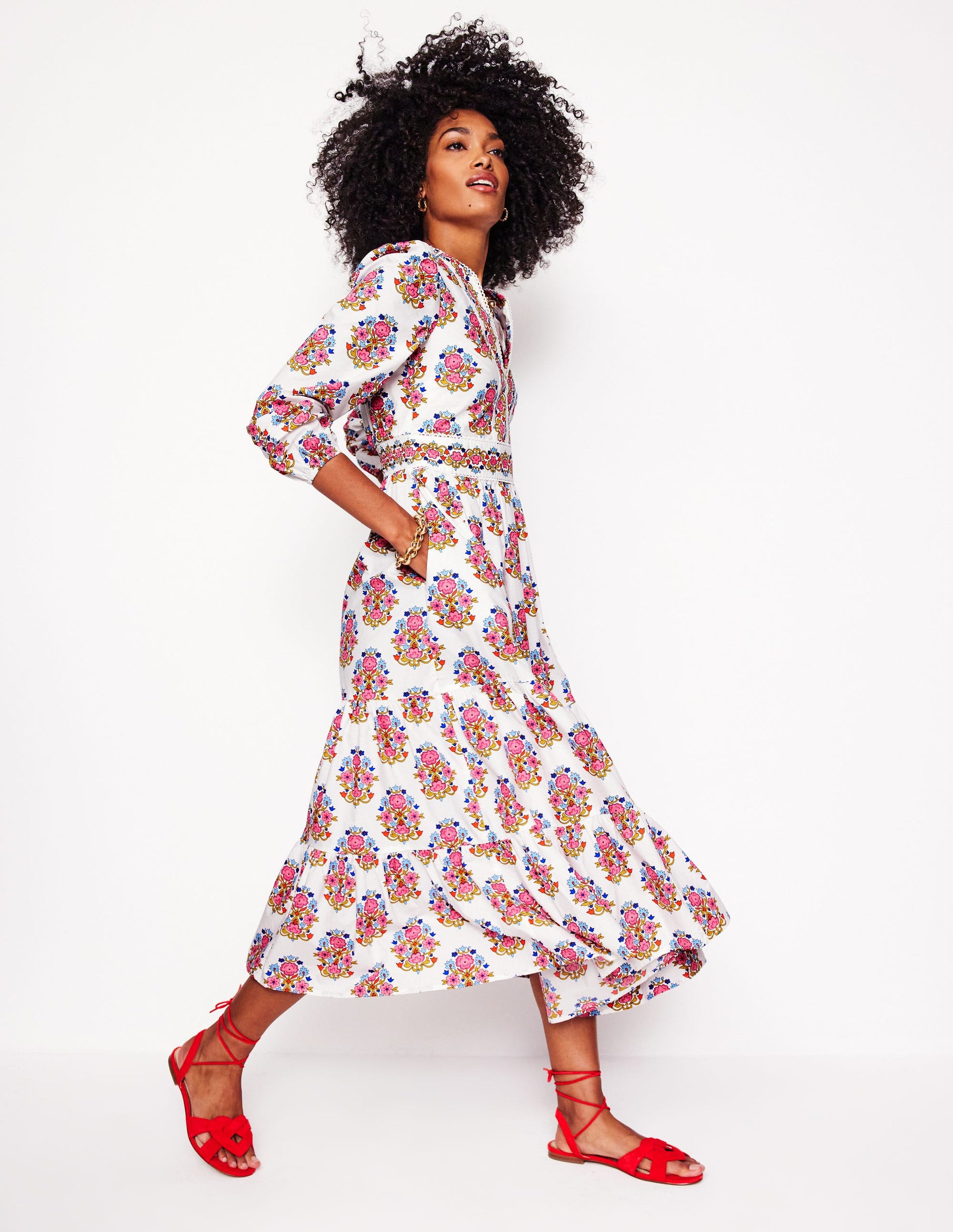 boden violet square neck midi dress Violet Midi Dress-Ivory, Wildflower Stamp