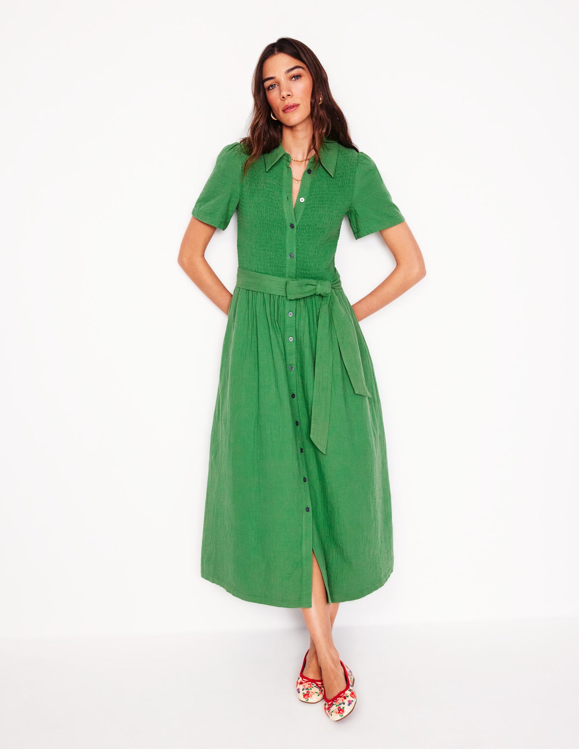 Amber Double Cloth Midi Dress-Paradise Green | Boden AU Amber Double Cloth Midi Dress-Paradise Green | Boden AU