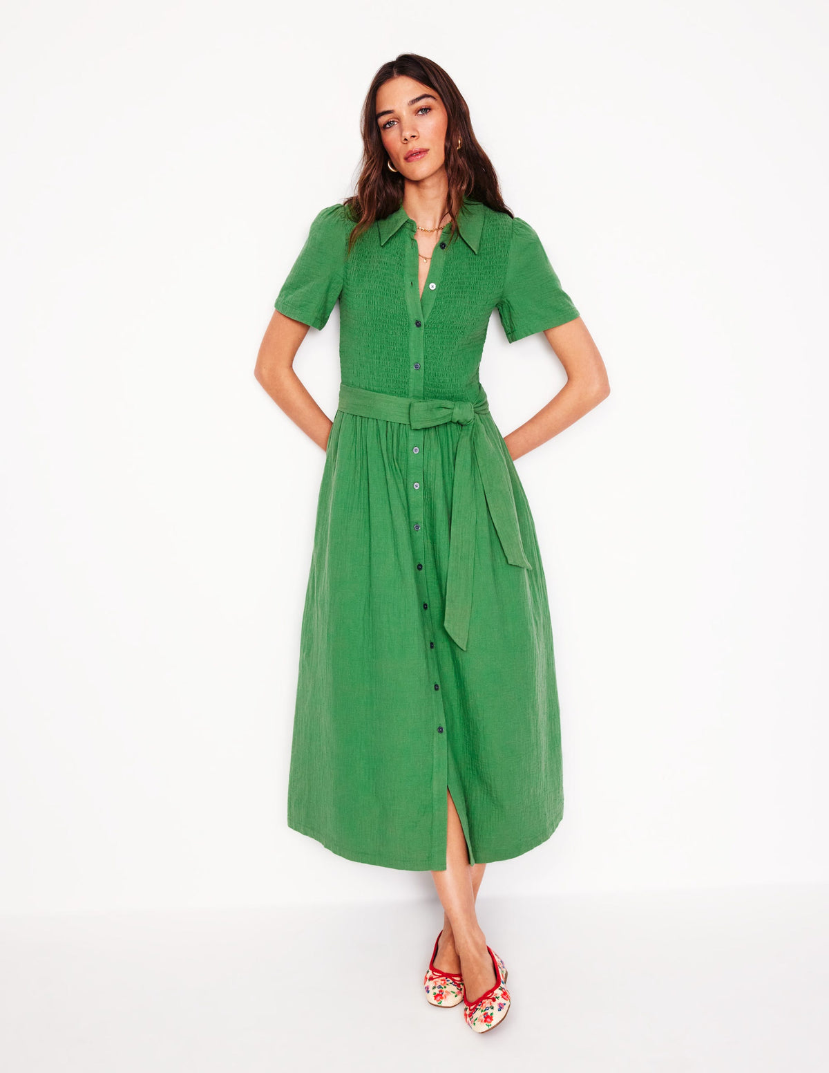 Amber Double Cloth Midi Dress-Paradise Green - Image 1