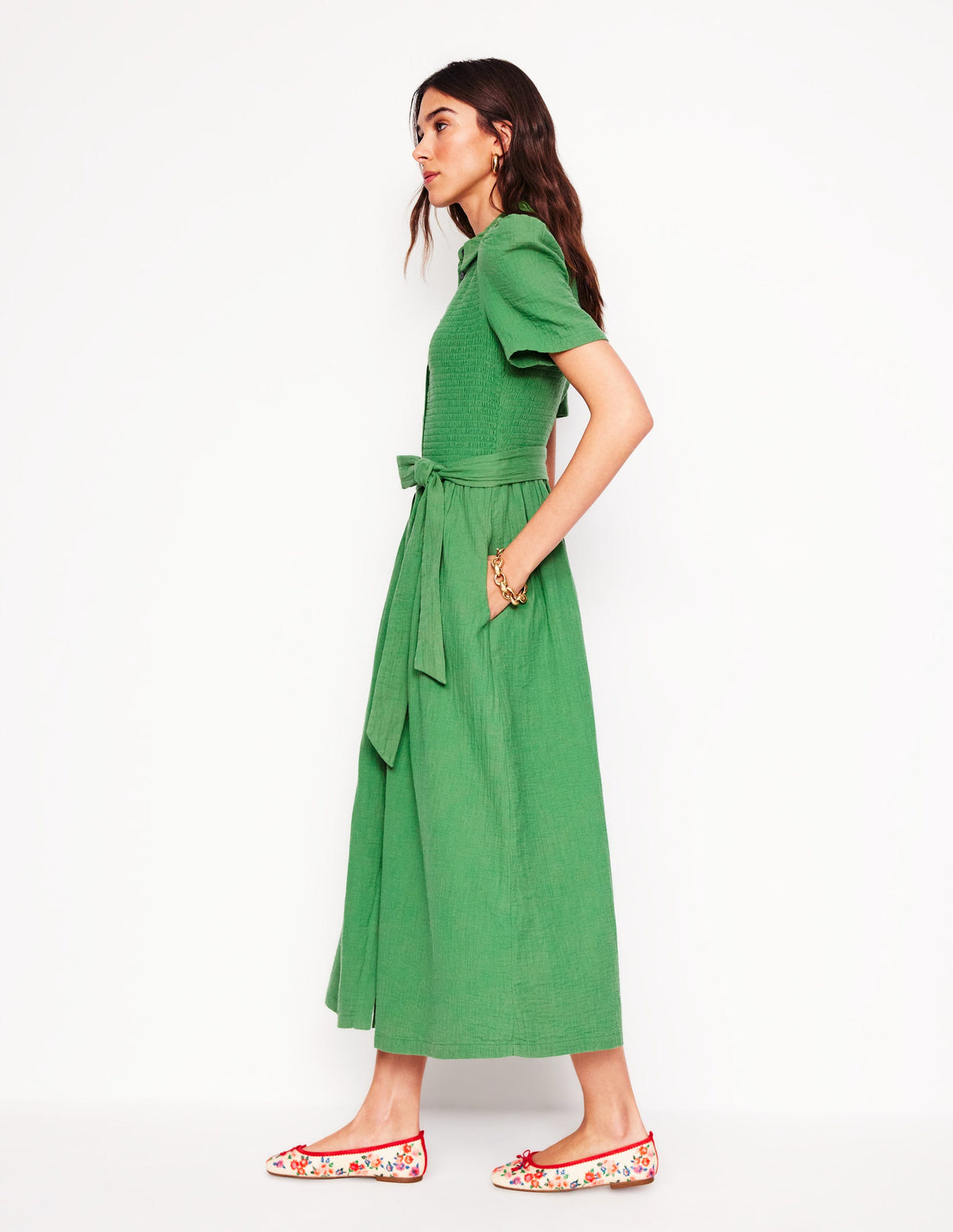 Amber Double Cloth Midi Dress-Paradise Green - Image 4