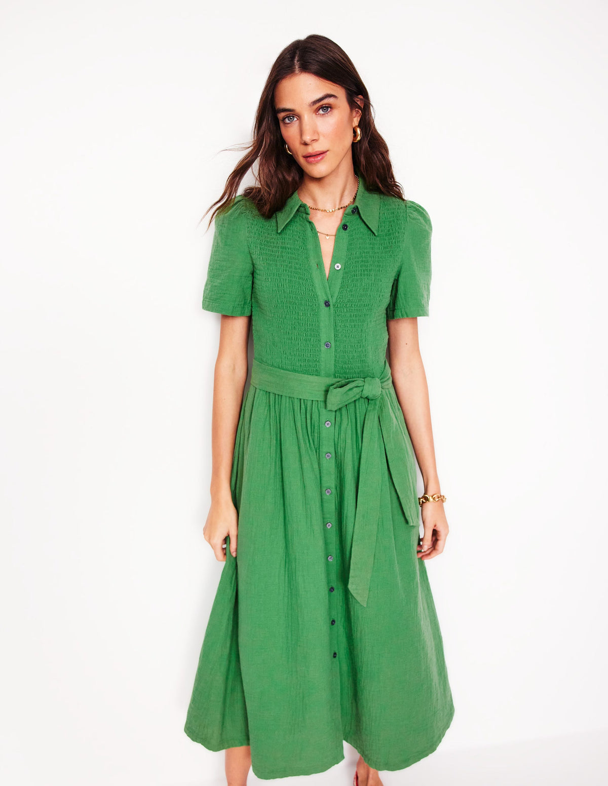 Amber Double Cloth Midi Dress-Paradise Green - Image 5