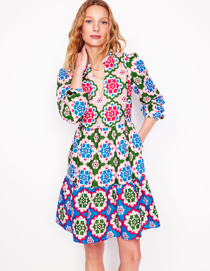 Esme Linen Mini Dress-Multi, Bloom Geo