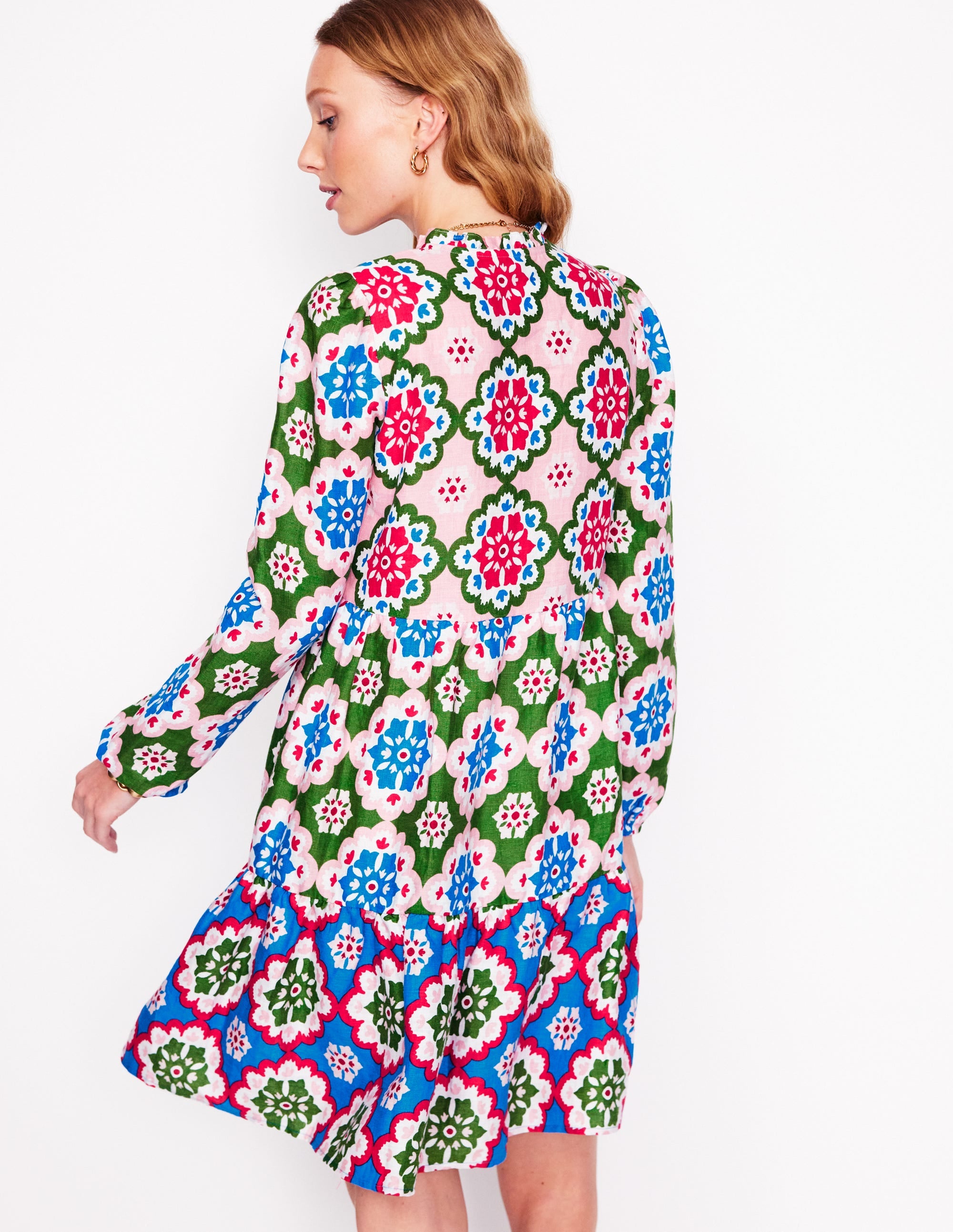 Esme Linen Mini Dress-Multi, Bloom Geo - Image 4