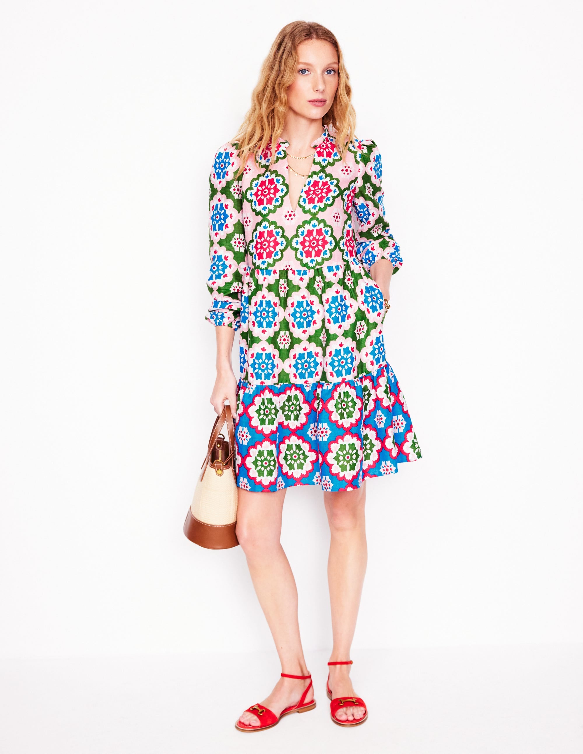 Esme Linen Mini Dress-Multi, Bloom Geo - Image 5