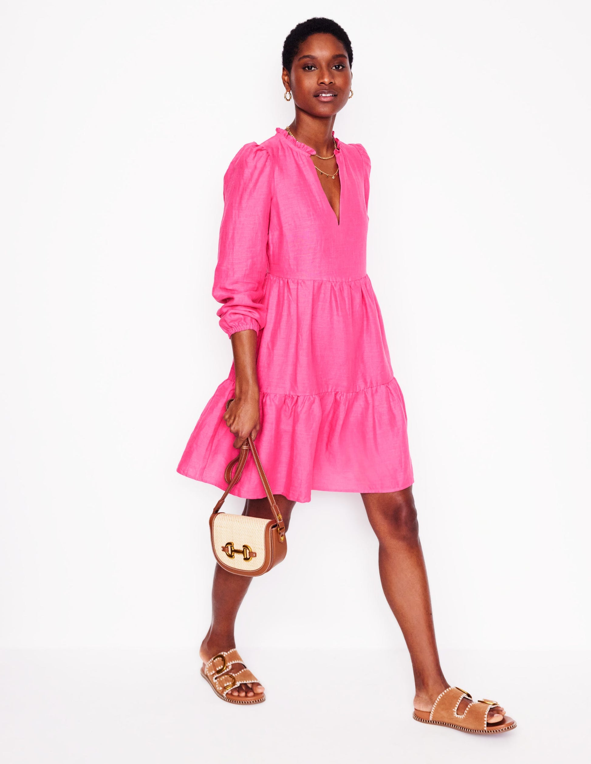 Esme Linen Mini Dress-Pink Peony | Boden UK Esme Linen Mini Dress-Pink Peony | Boden UK