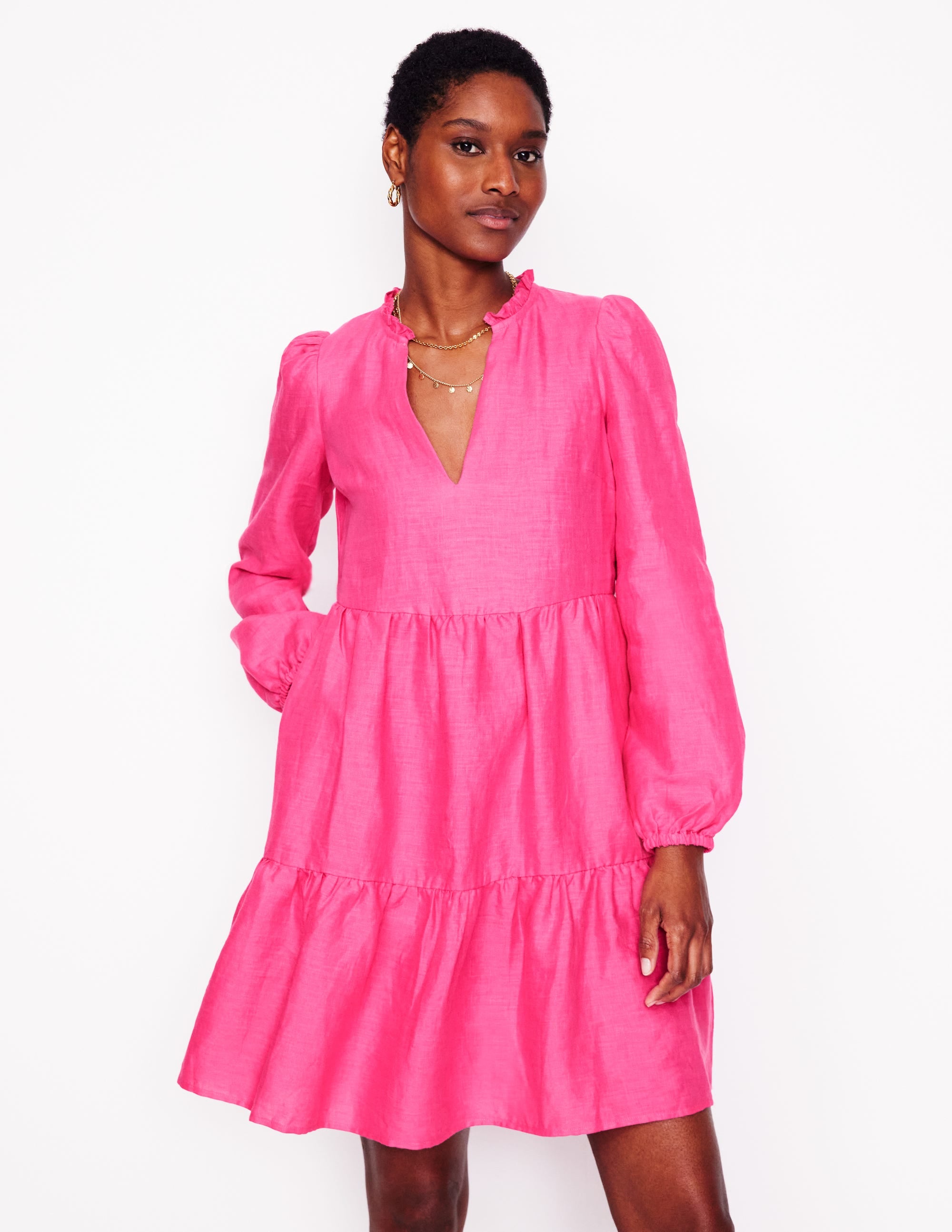 Esme Linen Mini Dress-Pink Peony - Image 5