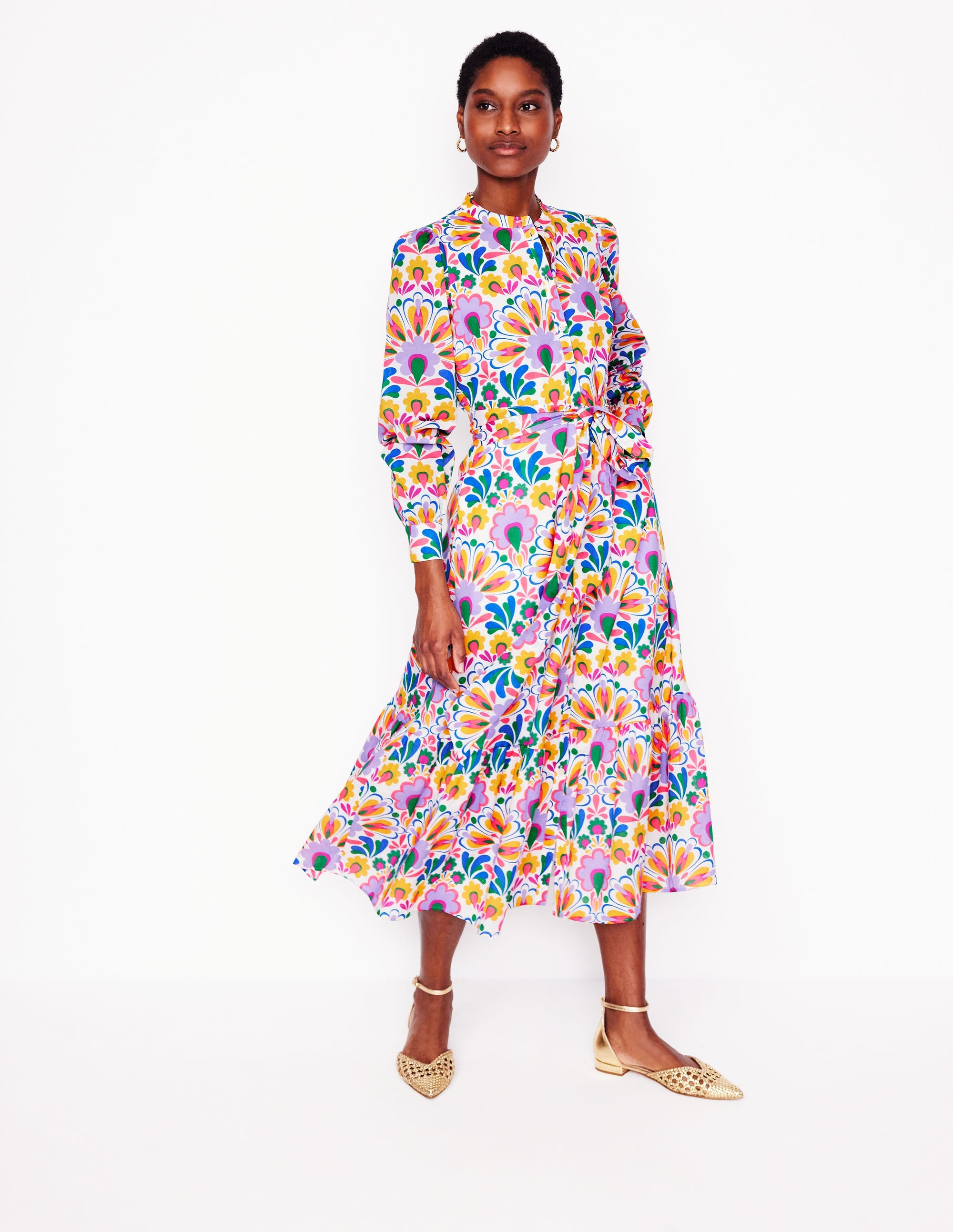 Mia Tiered Shirt Dress-Ivory,  Decorative Dandelion - Image 1