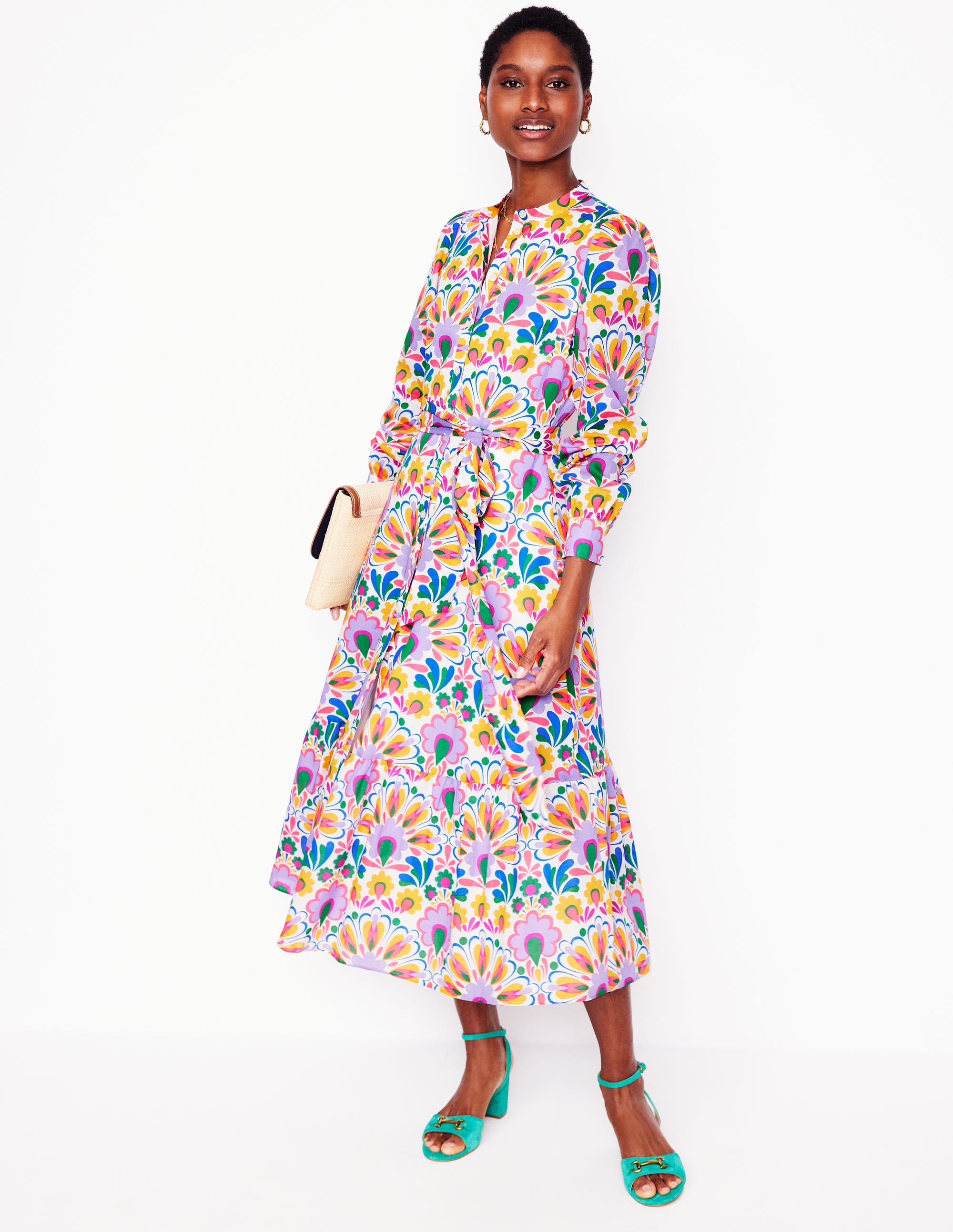 Mia Tiered Shirt Dress-Ivory,  Decorative Dandelion - Image 5