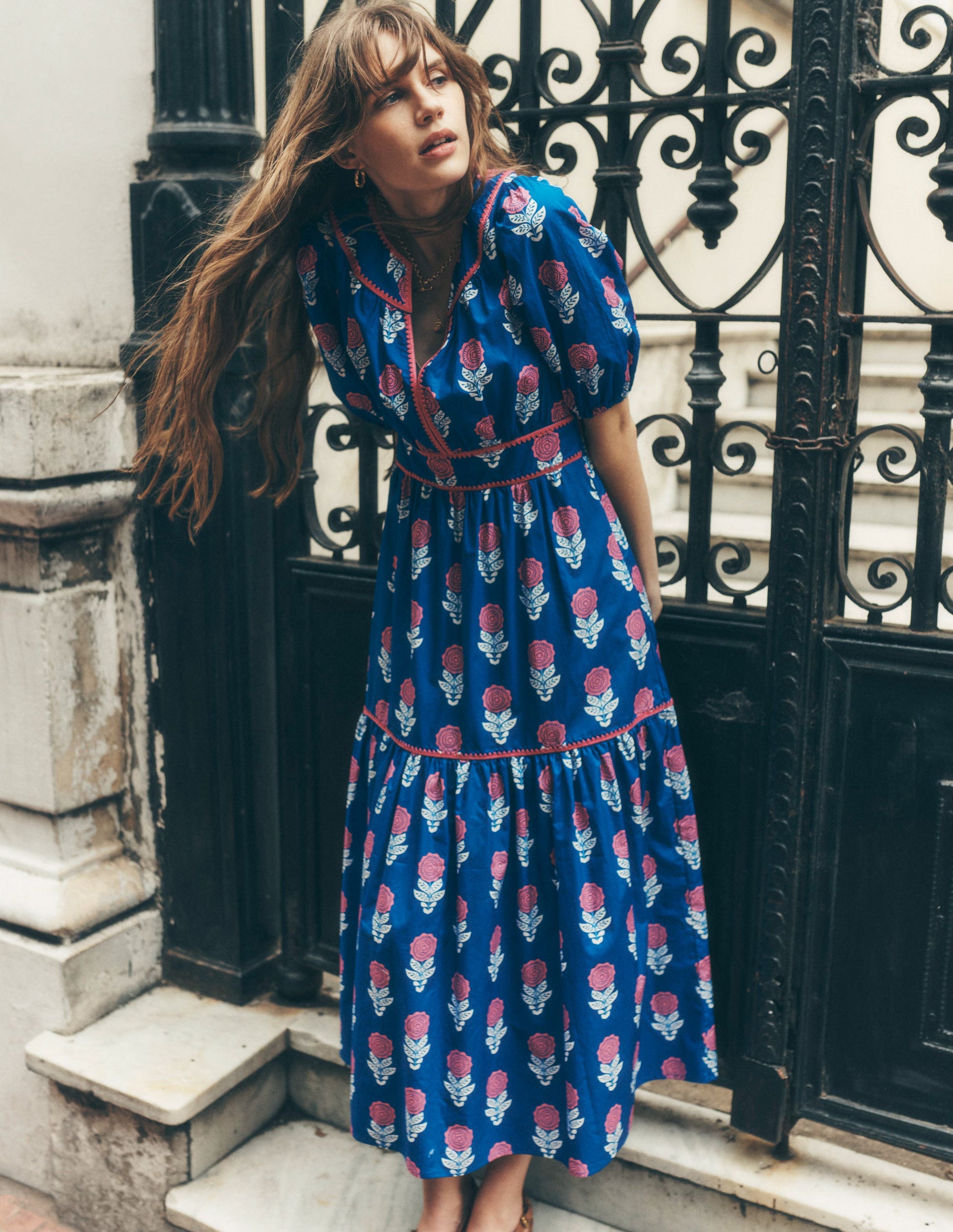 Rhea Embroidered Midi Dress-Gallery Blue, Dahlia Sprig | Boden UK Rhea Embroidered Midi Dress-Gallery Blue, Dahlia Sprig | Boden UK