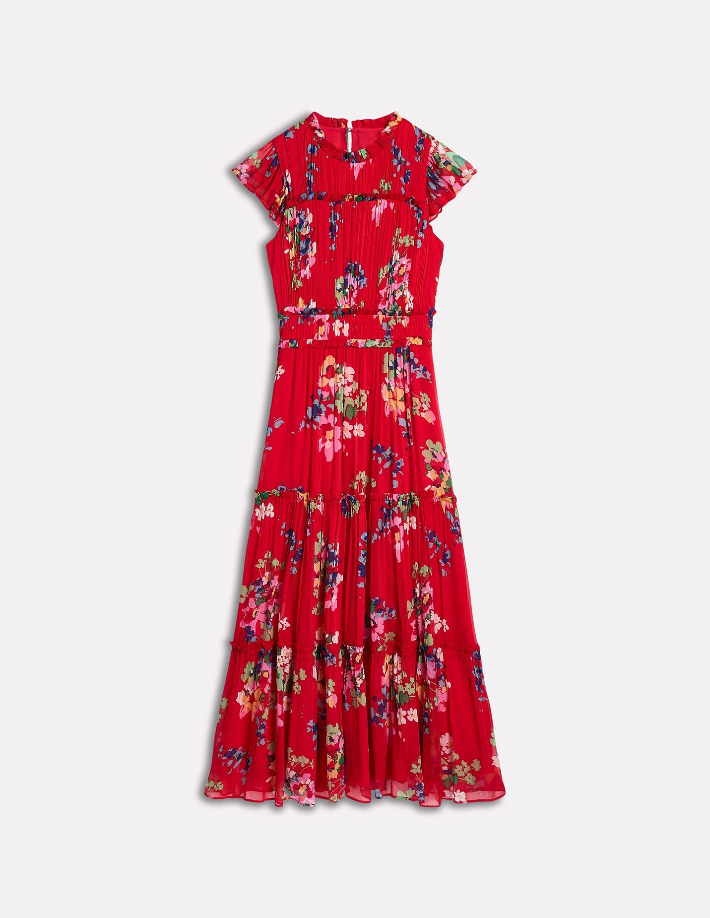 High Neck Sleeveless Dress-Rouge, Delicate Blooms - Image 6