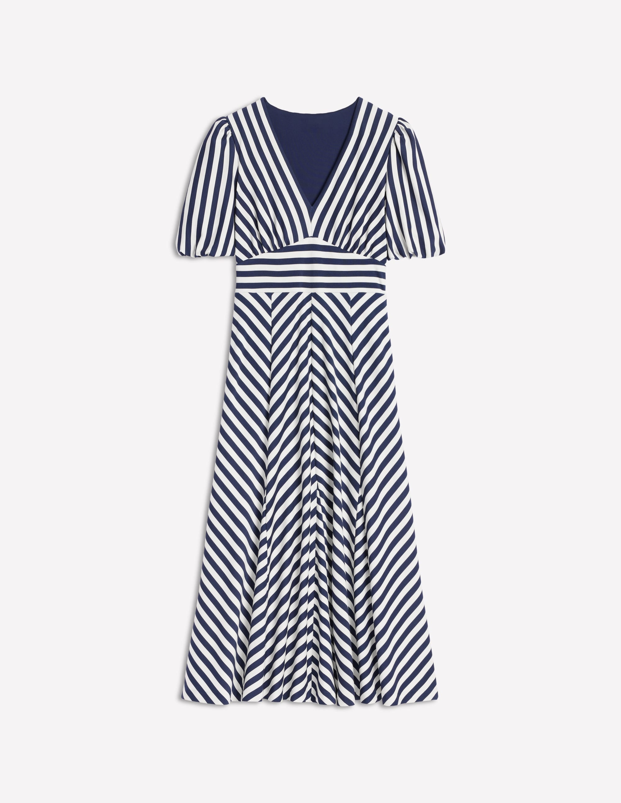 Ponte Panelled Tea Dress-French Navy, Ivory Stripe - Image 5