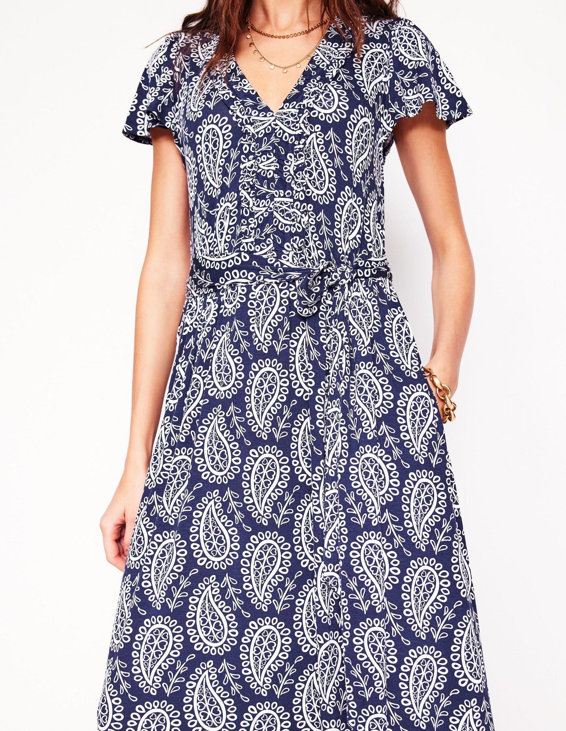 Nicola Jersey Tea Dress-French Navy, Paisley Heart | Boden UK Nicola Jersey Tea Dress-French Navy, Paisley Heart | Boden UK
