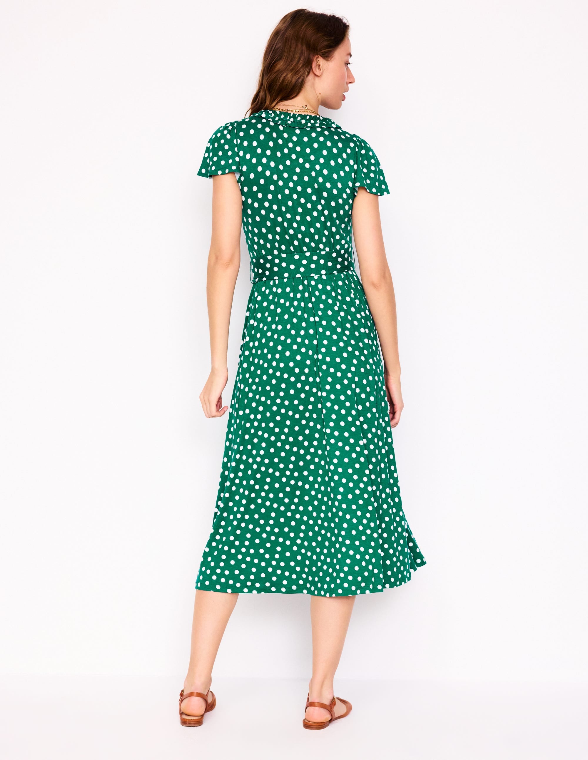 Nicola Jersey Tea Dress-Forest Grass, Painted Dot - Image 3