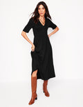 Bethany Smocked Jersey Dress-Black