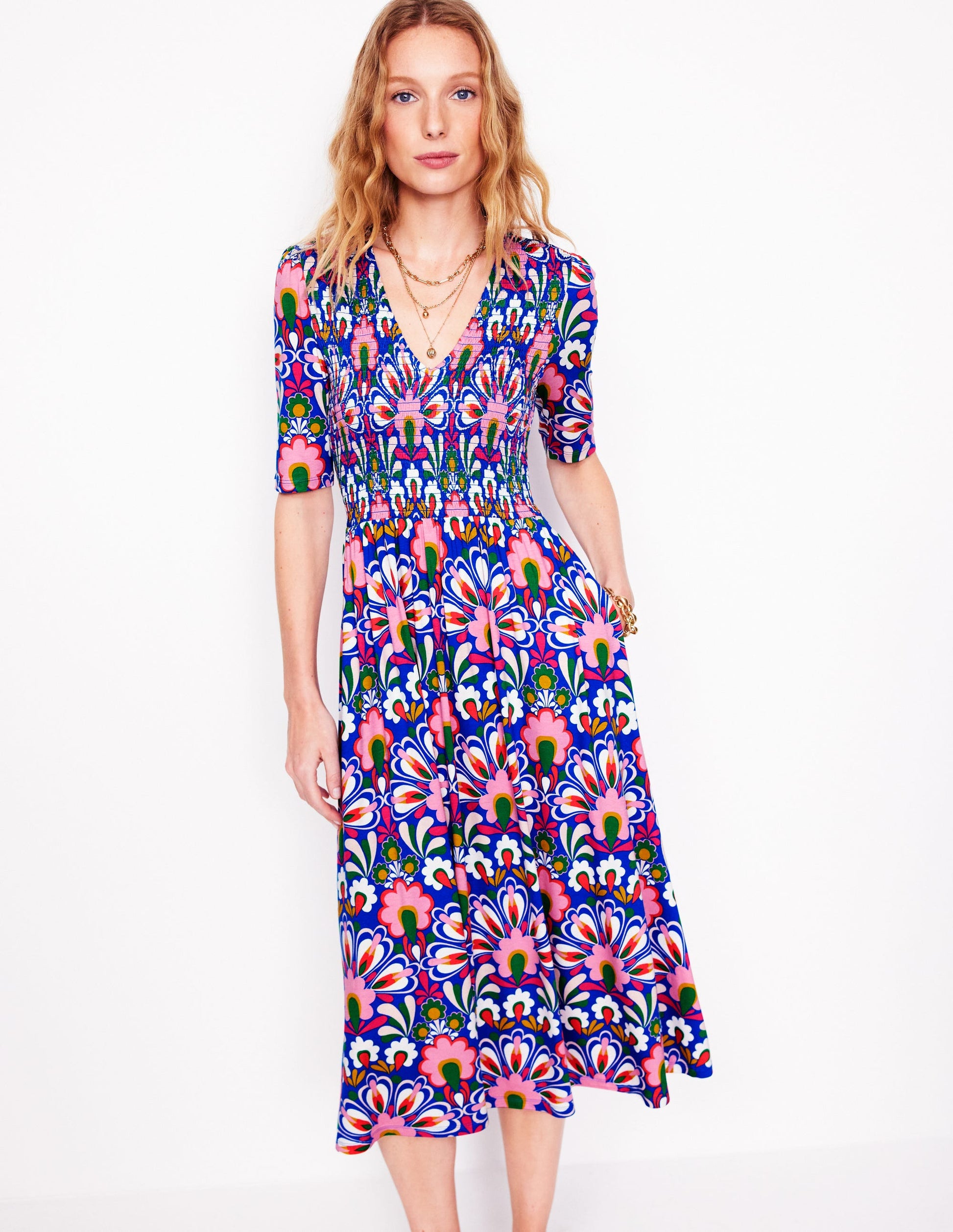 Bethany Smocked Jersey Dress-Gallery Blue, Dandelion | Boden UK Bethany Smocked Jersey Dress-Gallery Blue, Dandelion | Boden UK
