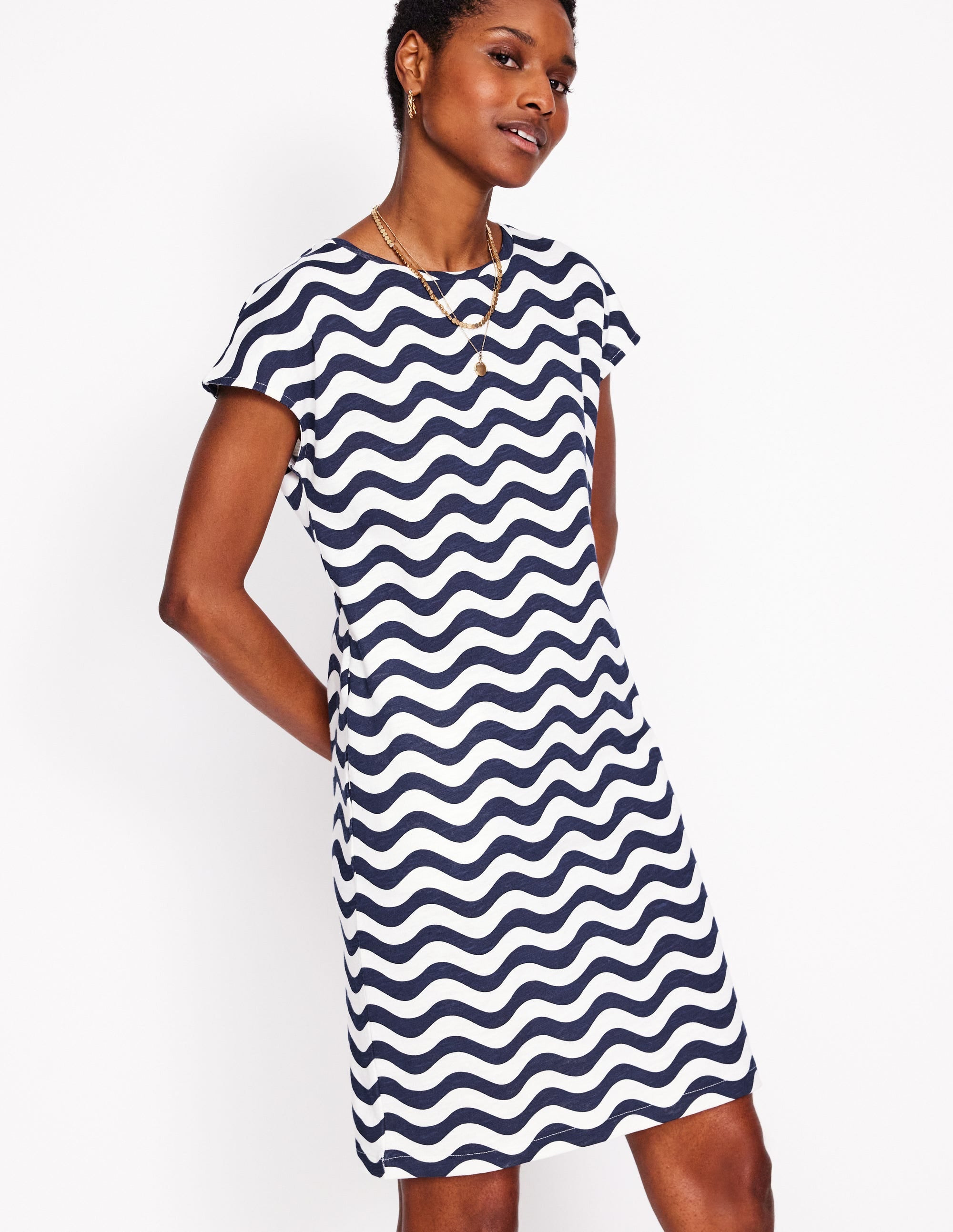 Leah Jersey T-shirt Dress-French Navy, Mono Wave - Image 1