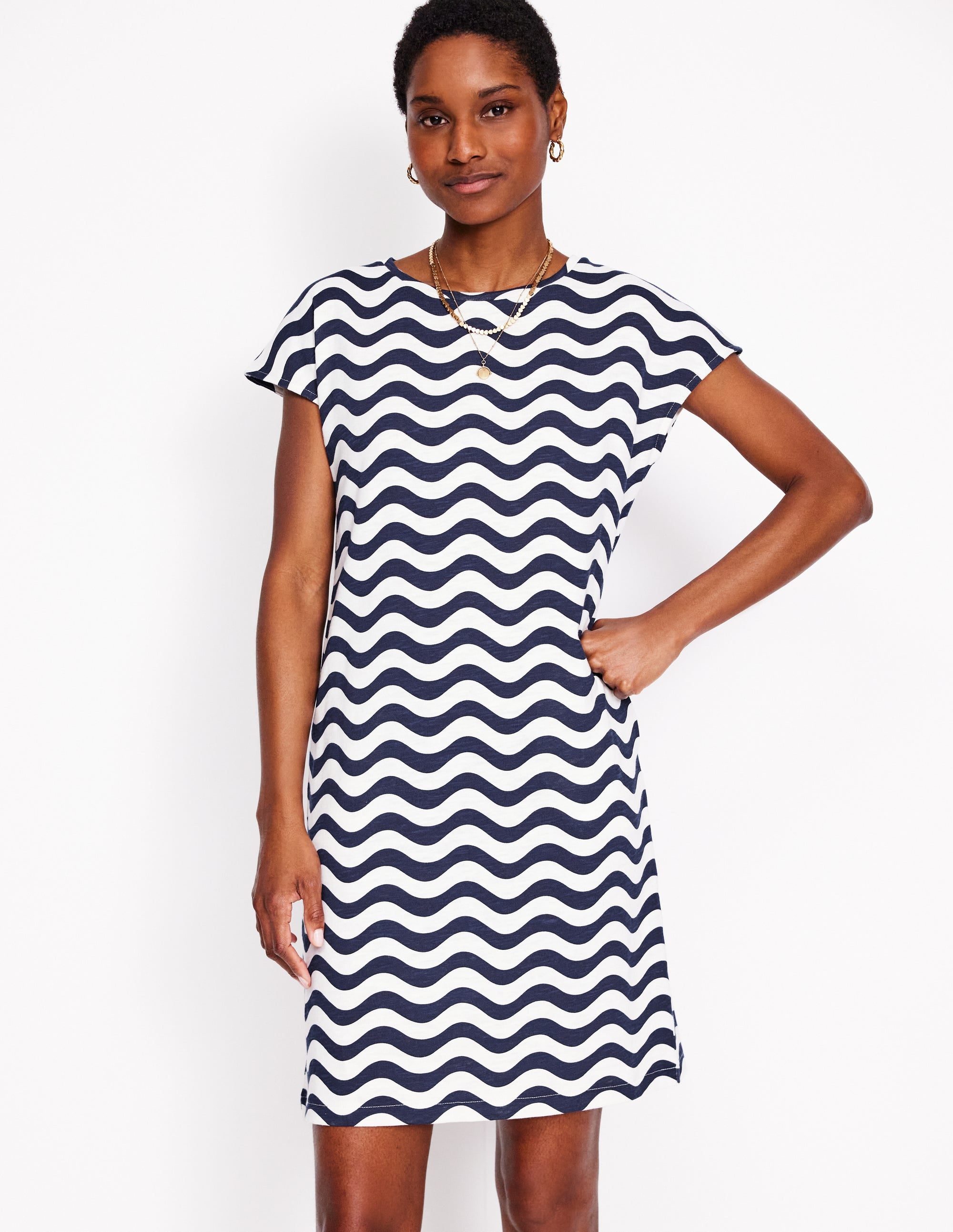 Leah Jersey T-shirt Dress-French Navy, Mono Wave - Image 4
