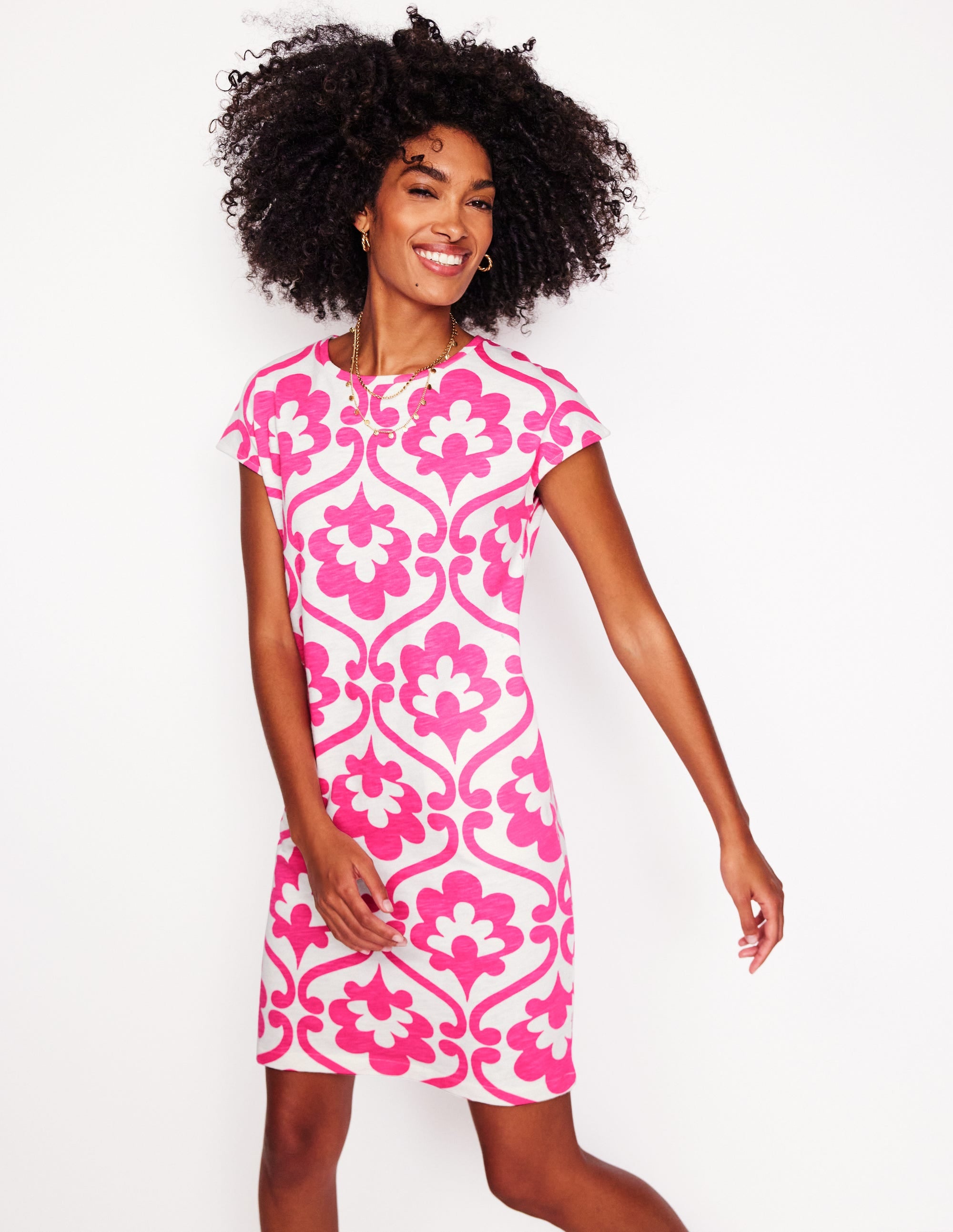 Leah Jersey T-shirt Dress-Carmine Rose, Ivy Trellis - Image 4