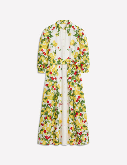 Clara Linen Blend Shirt Dress-Ivory, Cherries and Lemons-8